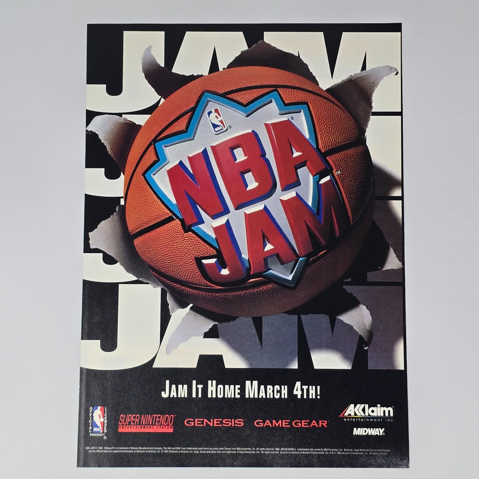 NBA Jam Super Nintendo SNES Genesis Game Gear Jam It Print Ad/Poster Promo Art