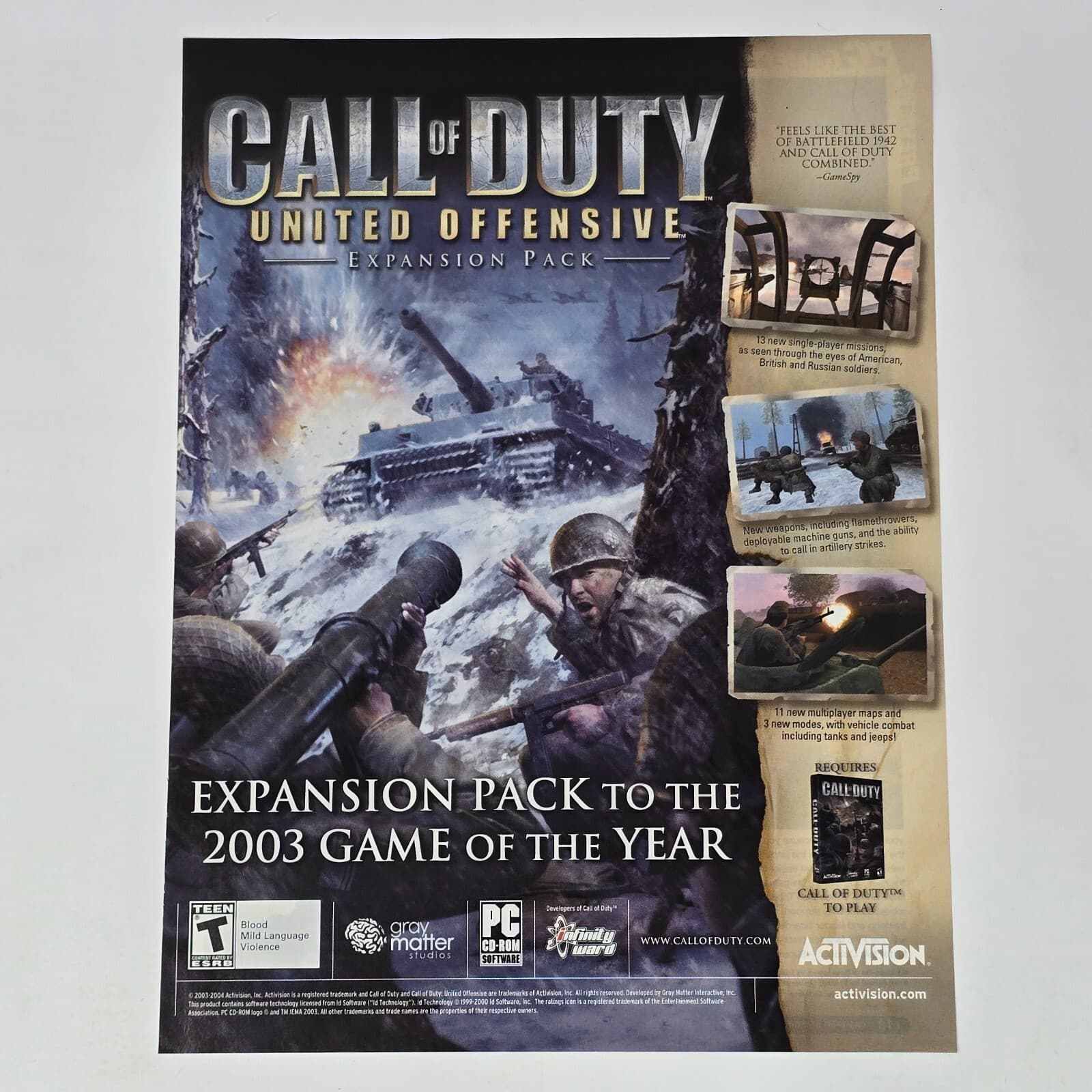 Call of Duty United Offensive Expansion Pack 2003 PC Print Ad/Poster Art