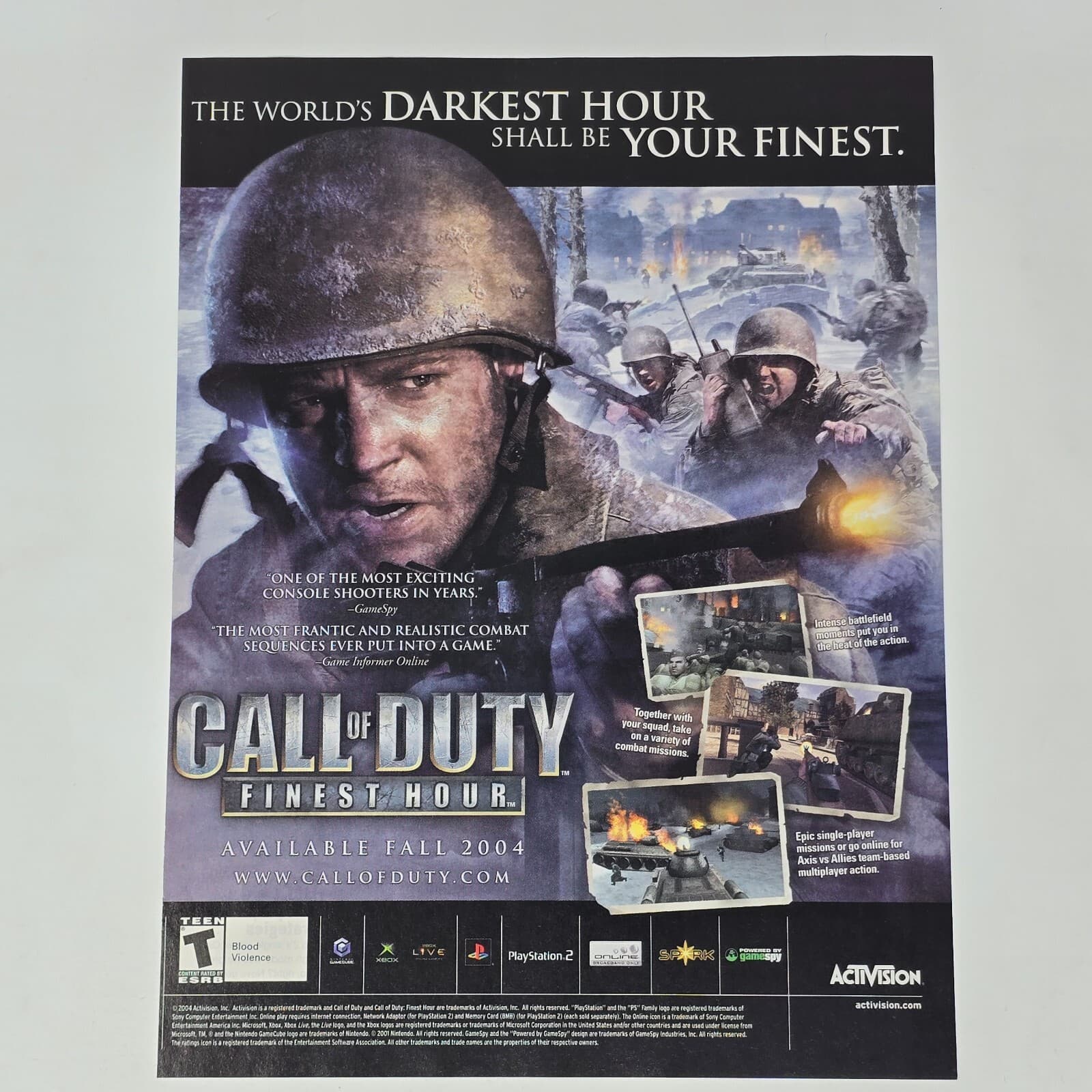 Call of Duty Finest Hour GameCube Xbox PS2 Darkest Hour Print Ad/Poster Art