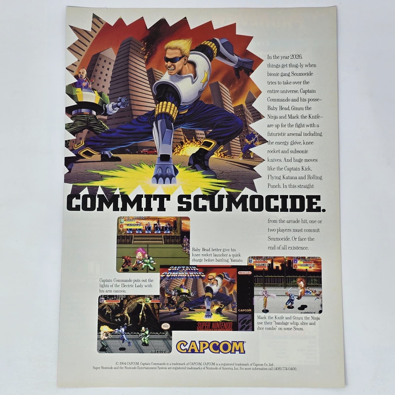Captain Commando Super Nintendo SNES Scumocide Print Ad/Poster Art
