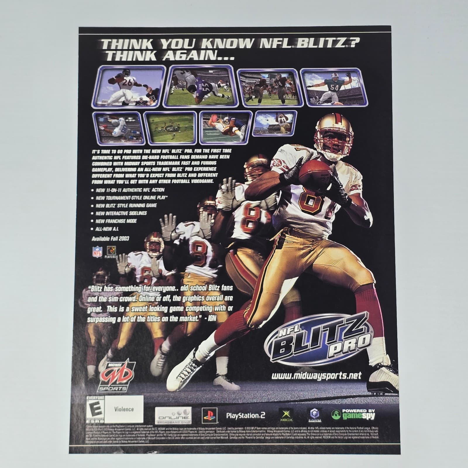 NFL Blitz Pro PS2 Xbox Nintendo GameCube Think Again Print Ad/Poster Promo Art