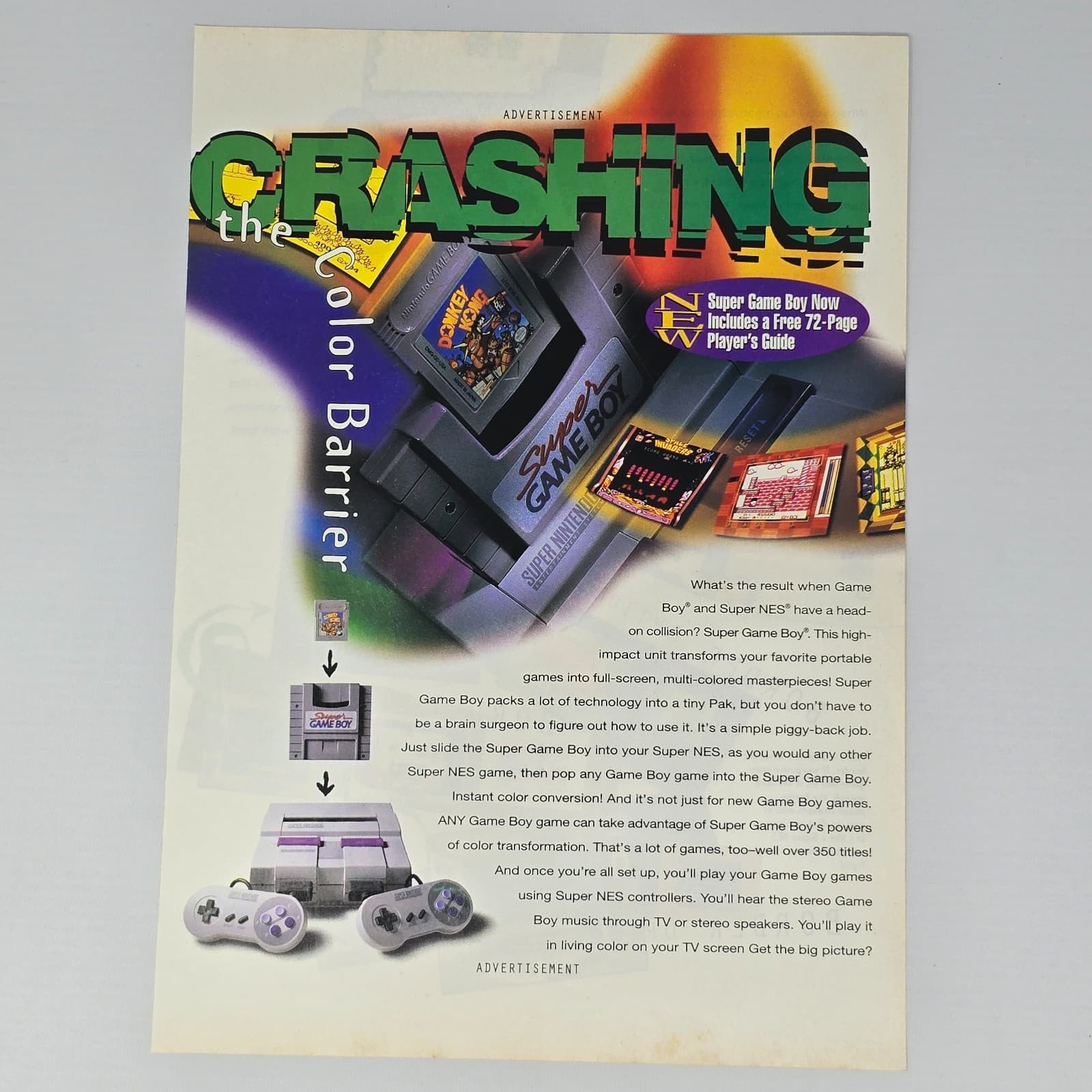 Nintendo Super GameBoy Console SNES Crashing Print Ad/Poster Promo Art