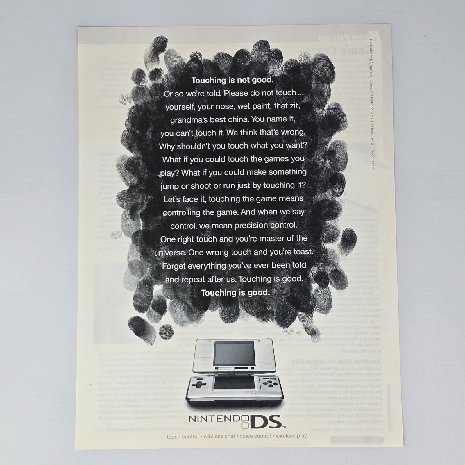 Nintendo DS Console Touching is Good Print Ad/Poster Promo Art