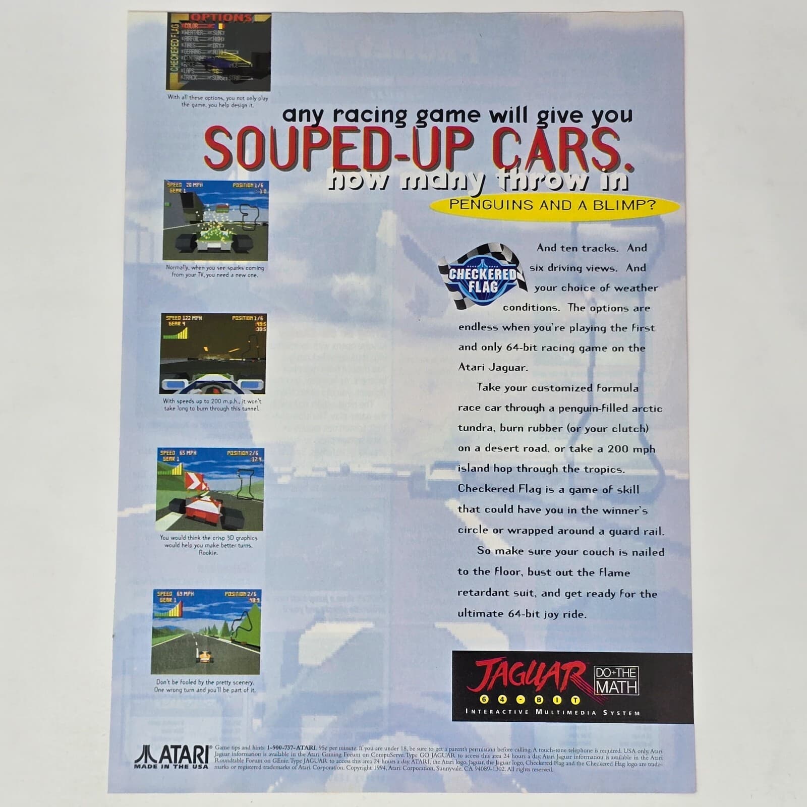 Checkered Flag Atari Jaguar Souped Up Print Ad/Poster Art