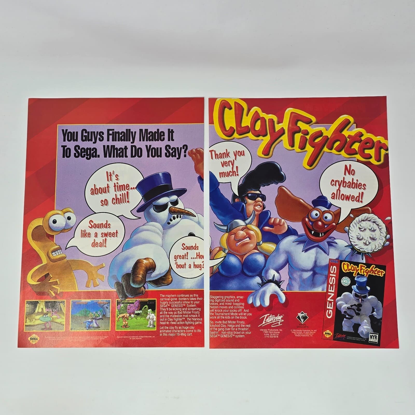 Clay Fighter Sega Genesis No Crybabies Print Ad/Poster Art