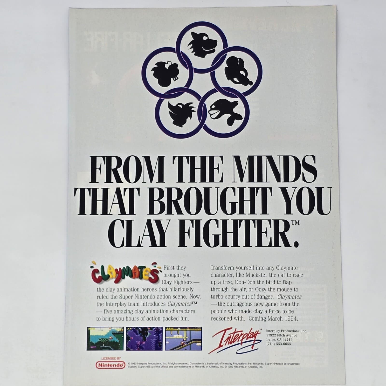 Claymates Super Nintendo SNES from the Minds Print Ad/Poster Art