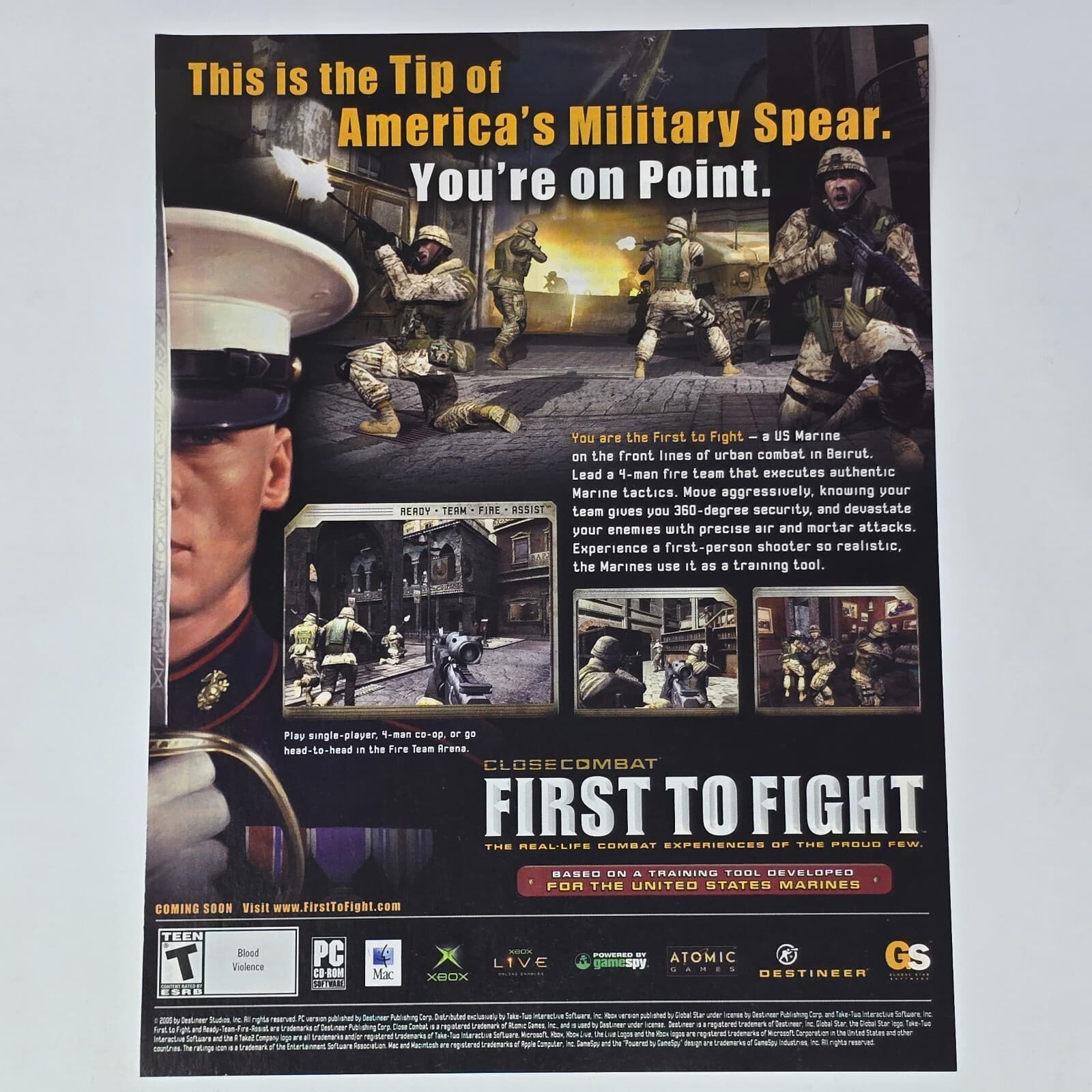 Close Combat First to Fight Xbox PC Military Spear Print Ad/Poster Art