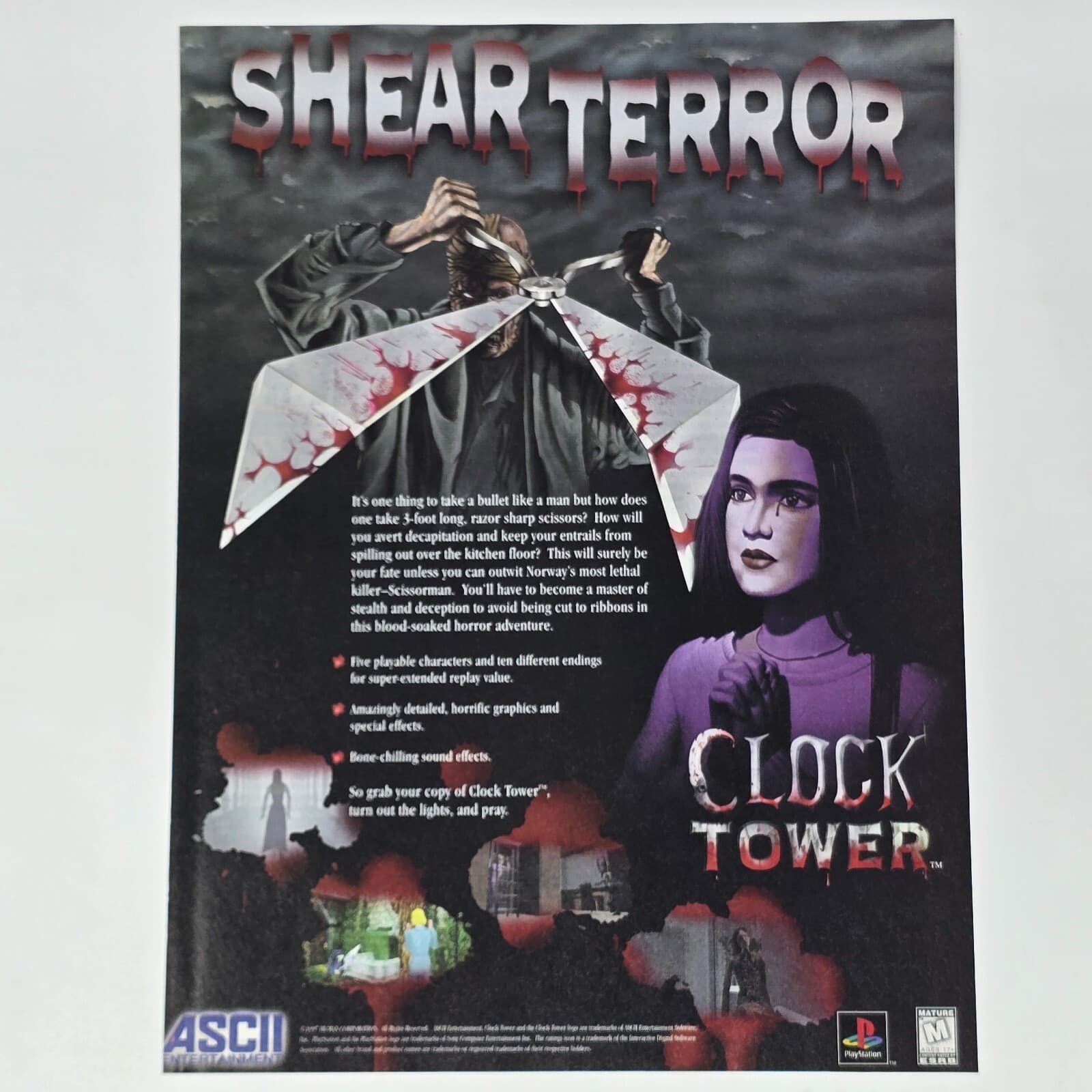 Clock Tower PlayStation 1 PS1 Shear Terror Print Ad/Poster Art