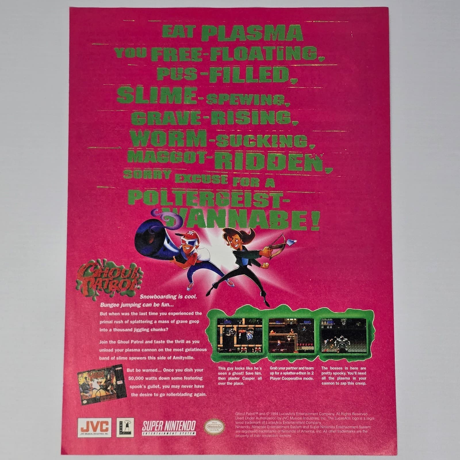 Ghoul Patrol Super Nintendo SNES Eat Plasma Print Ad/Poster