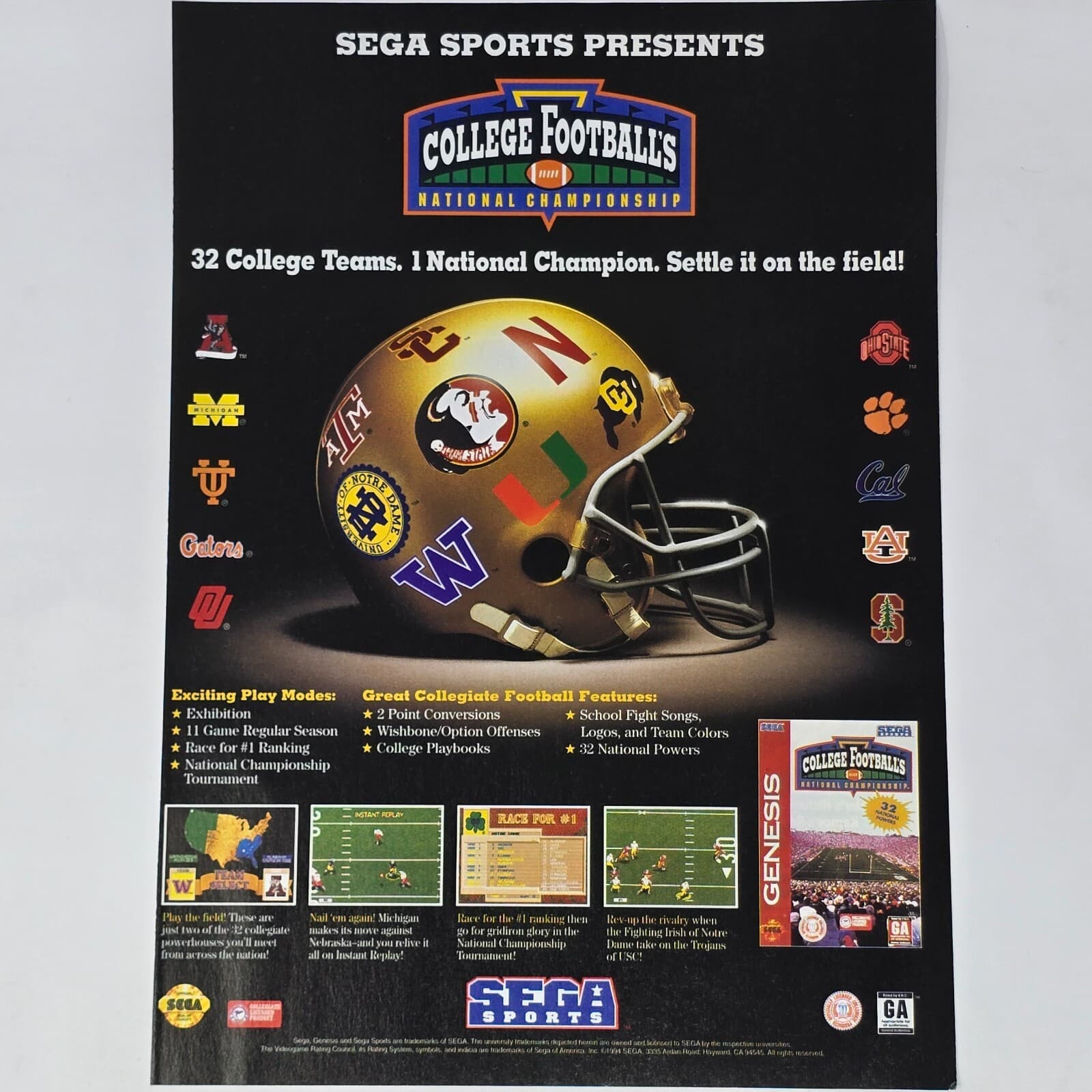 College Football's National Championship Sega Genesis Settle Print Ad/Poster Art