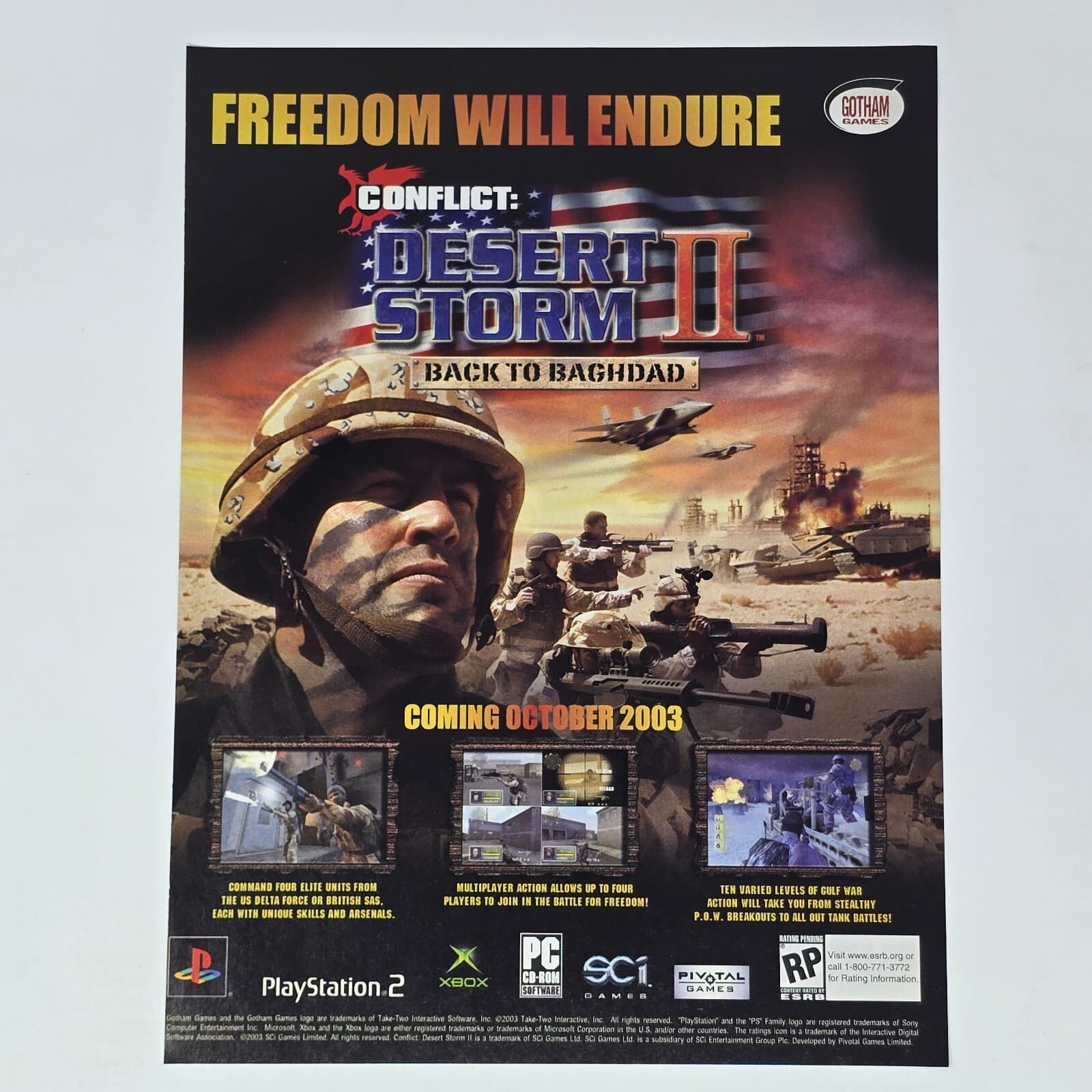 Conflict Desert Storm II 2 PlayStation 2 PS2 Xbox PC Freedom Print Ad/Poster Art
