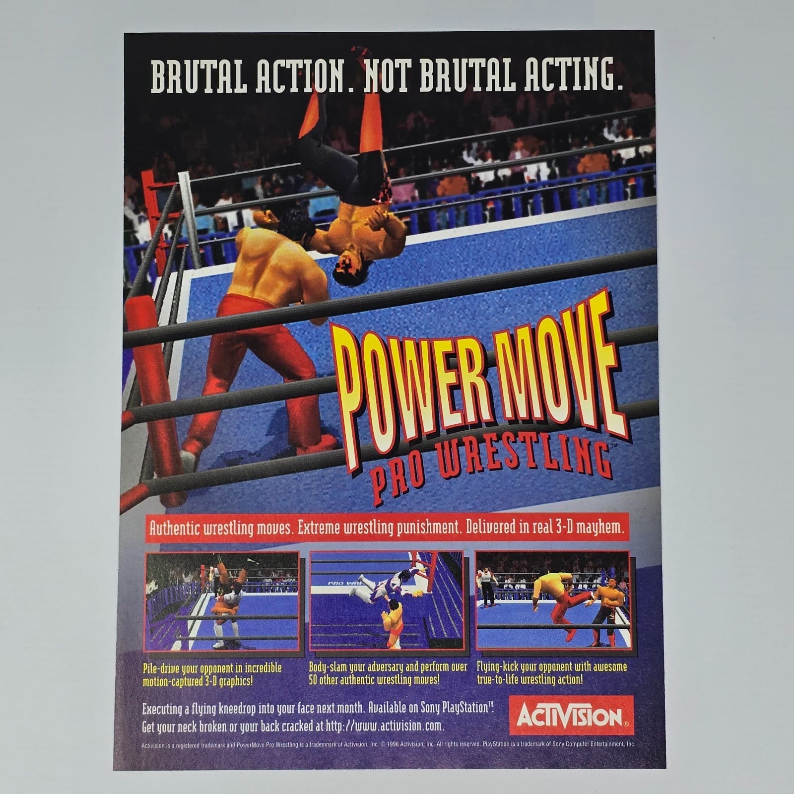 Power Move Pro Wrestling PlayStation 1 PS1 Brutal Print Ad/Poster Promo Art