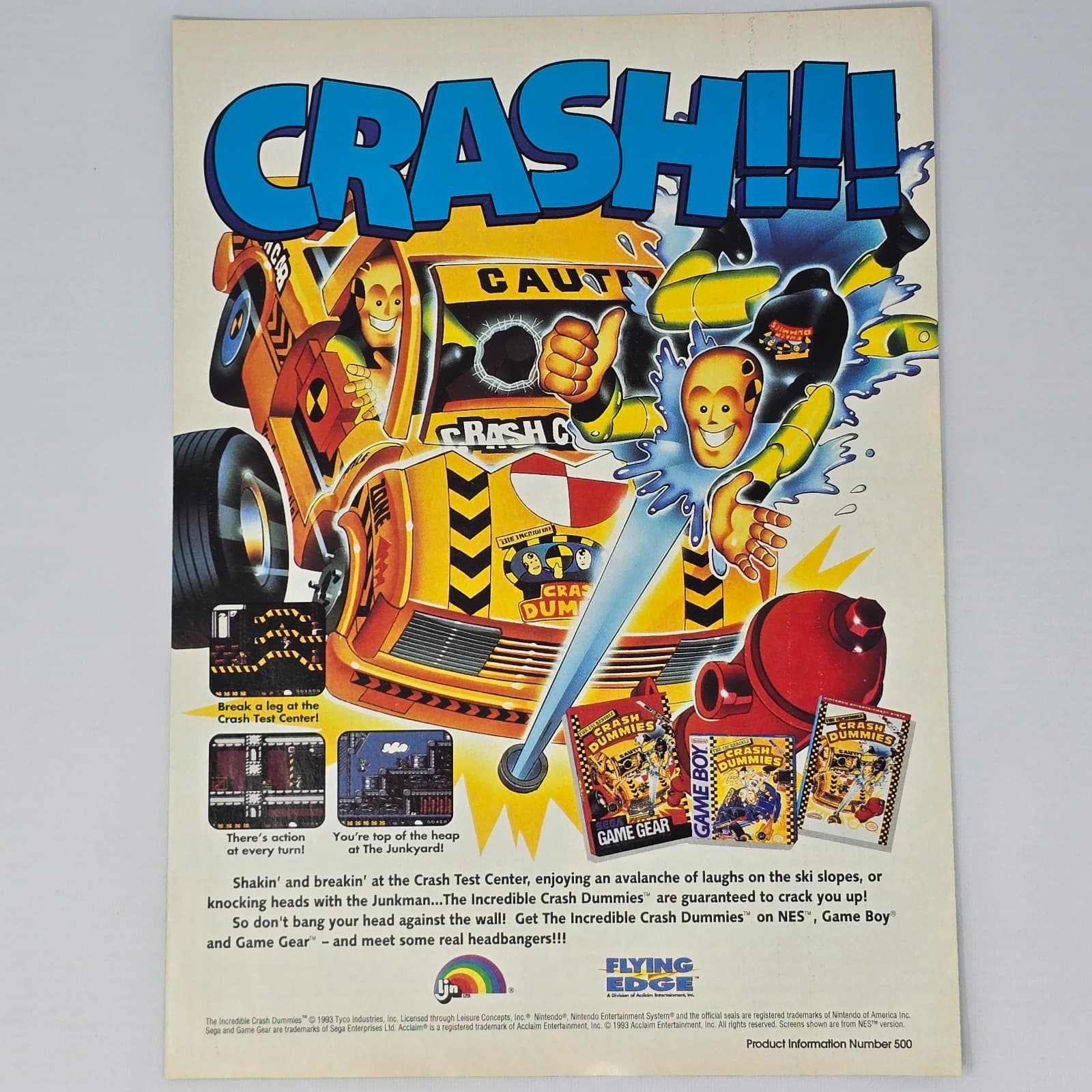 Crash Dummies Sega Game Gear Game Boy Nintendo NES Shakin Print Ad/Poster