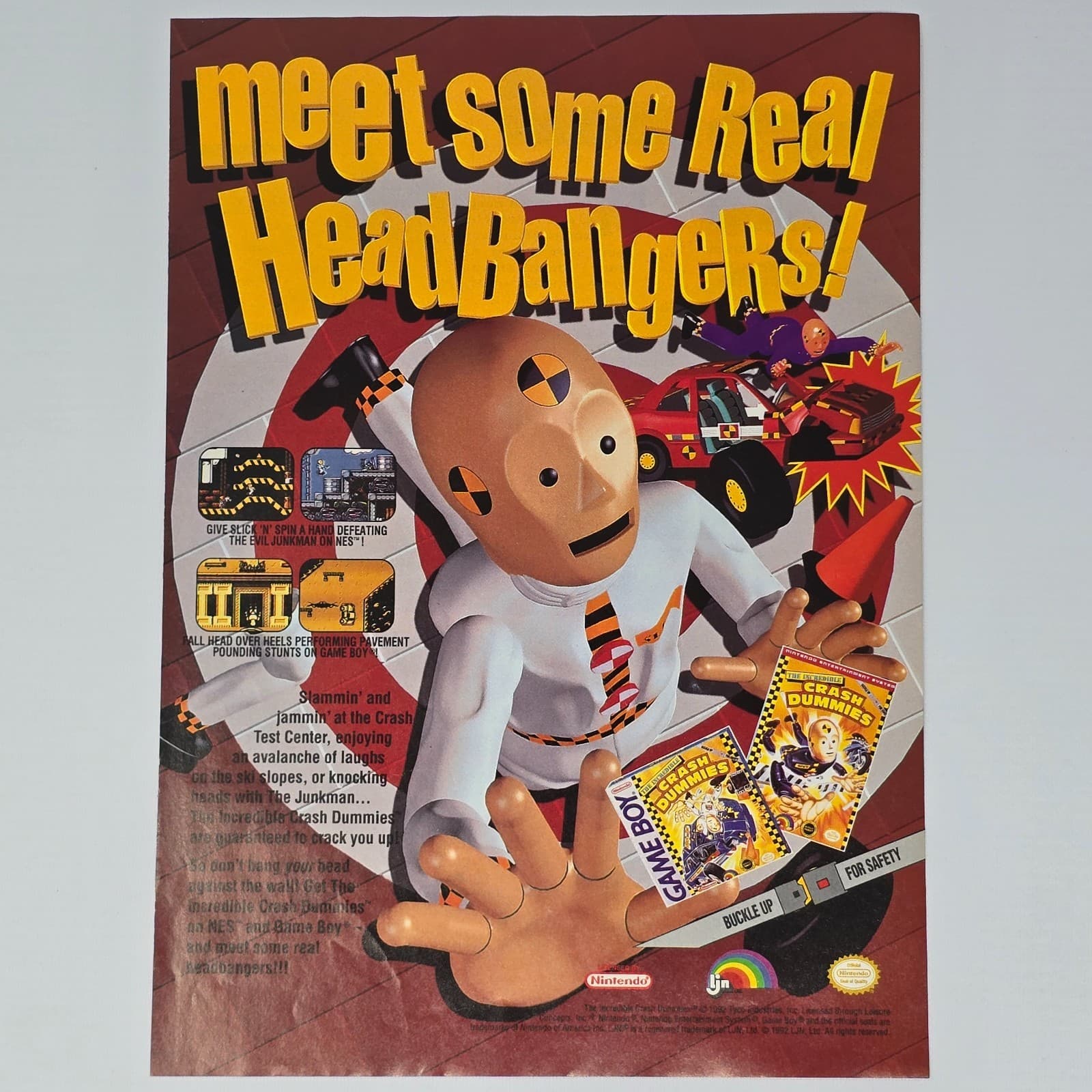 Crash Dummies Nintendo Game Boy Nintendo NES Headbangers Print Ad/Poster
