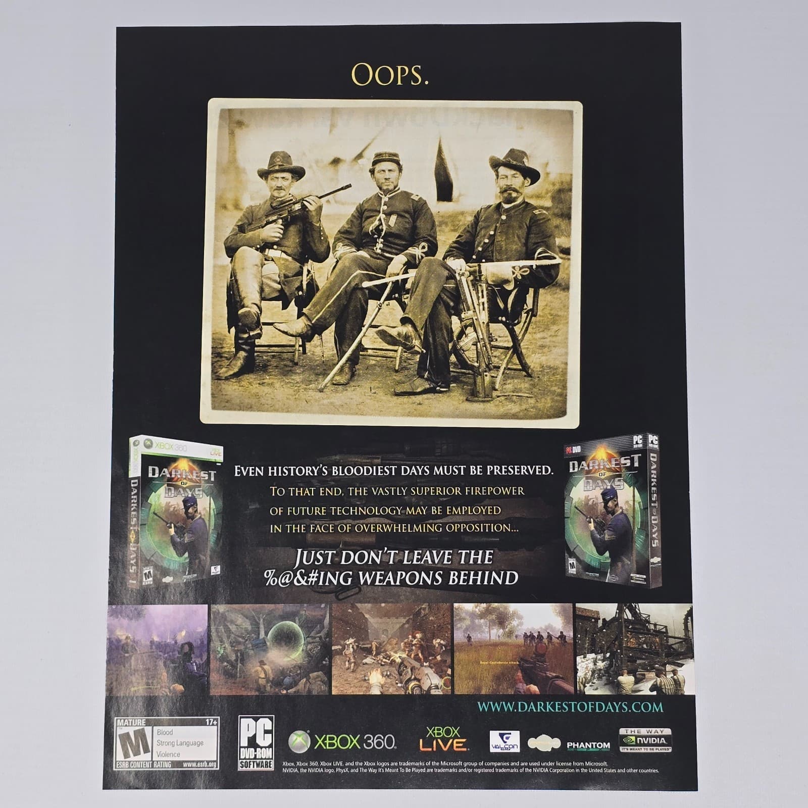 Darkest Of Days Xbox 360 PC Oops Print Ad/Poster
