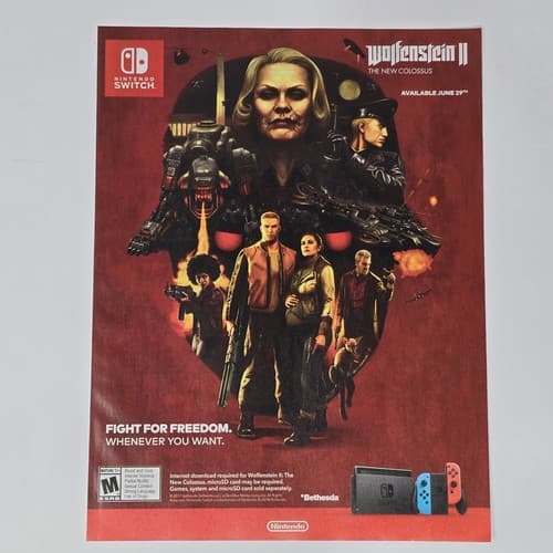 Wolfenstein II 2 Switch Fight For Freedom Print Ad/Poster Official Promo Art