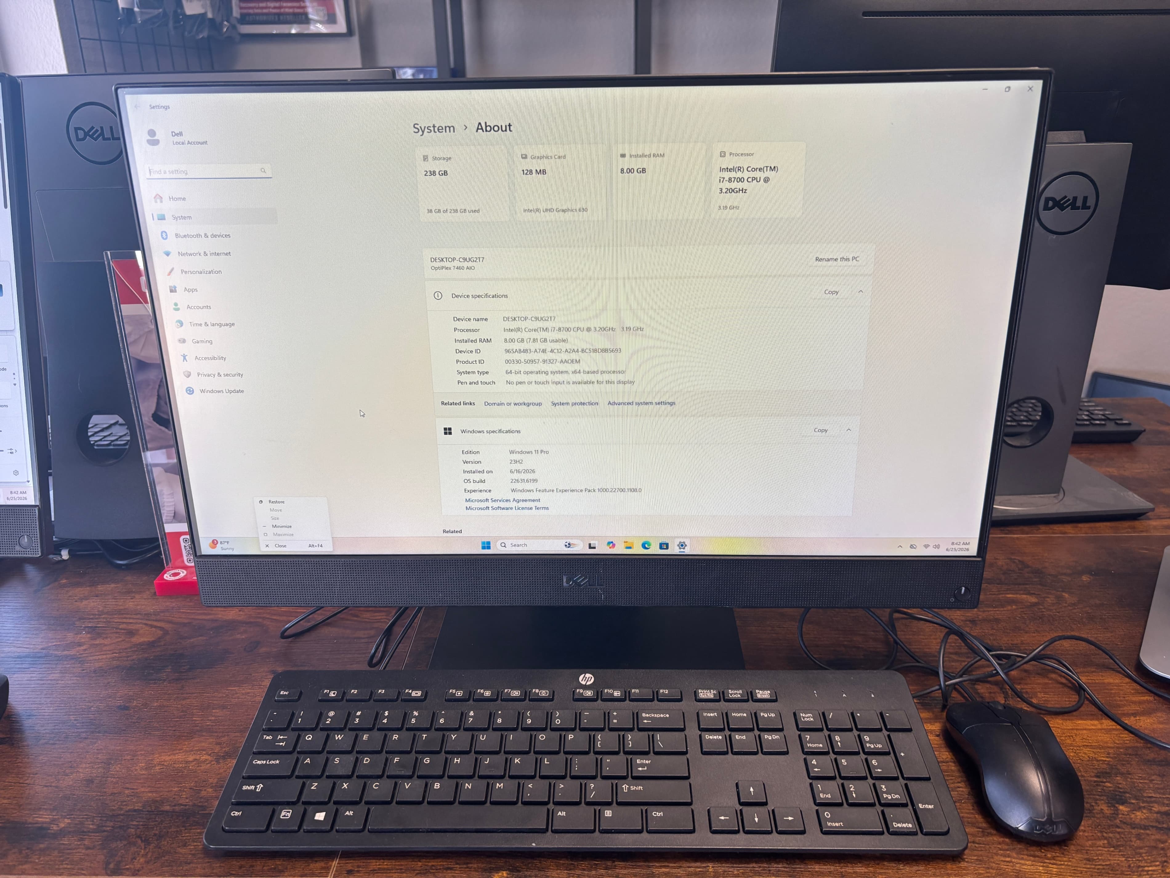 HP All-in-One Desktop Intel i7 8GB RAM 23.8"