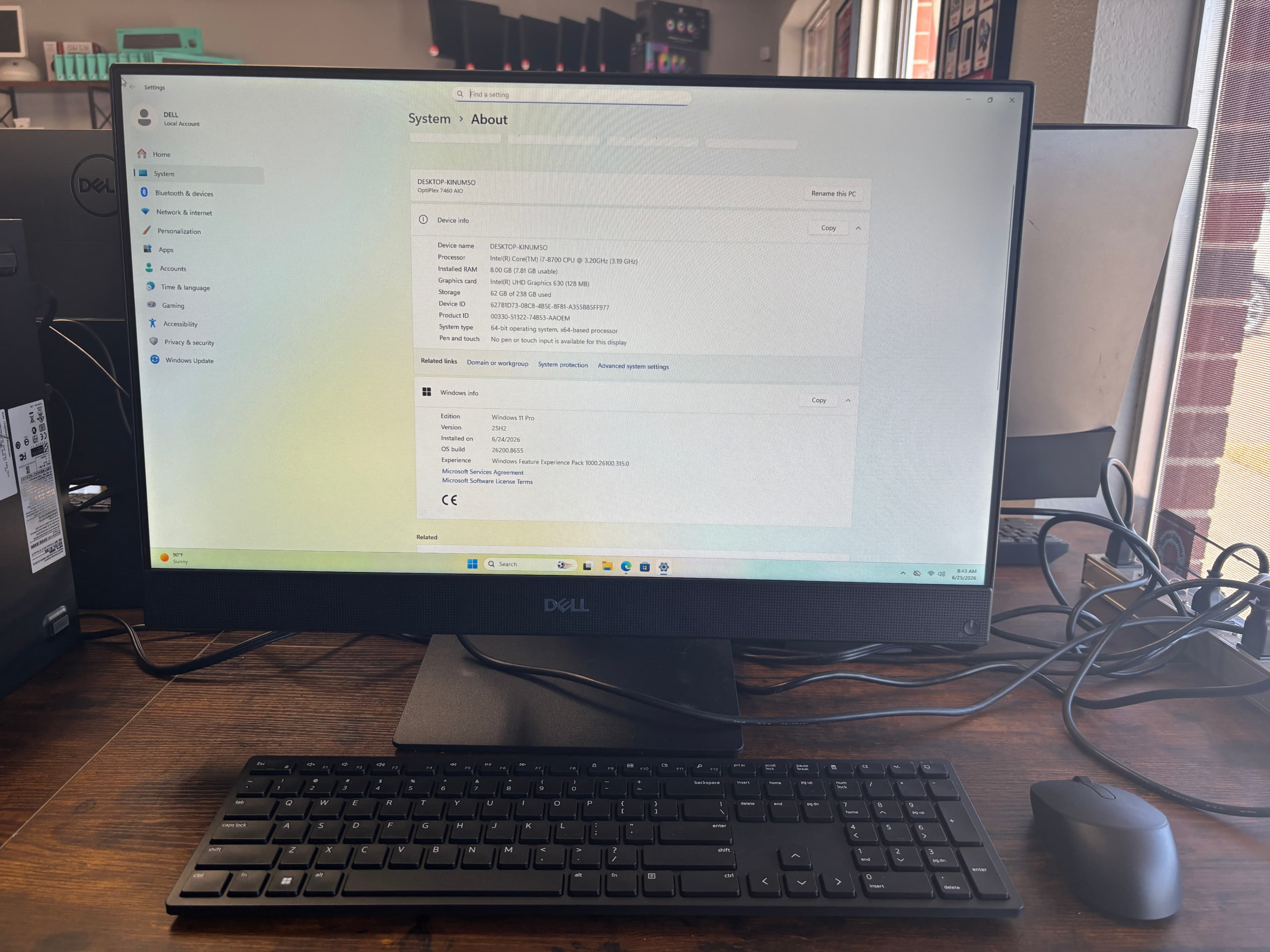 Dell All-in-One Desktop Intel i7 8GB RAM 512GB SSD