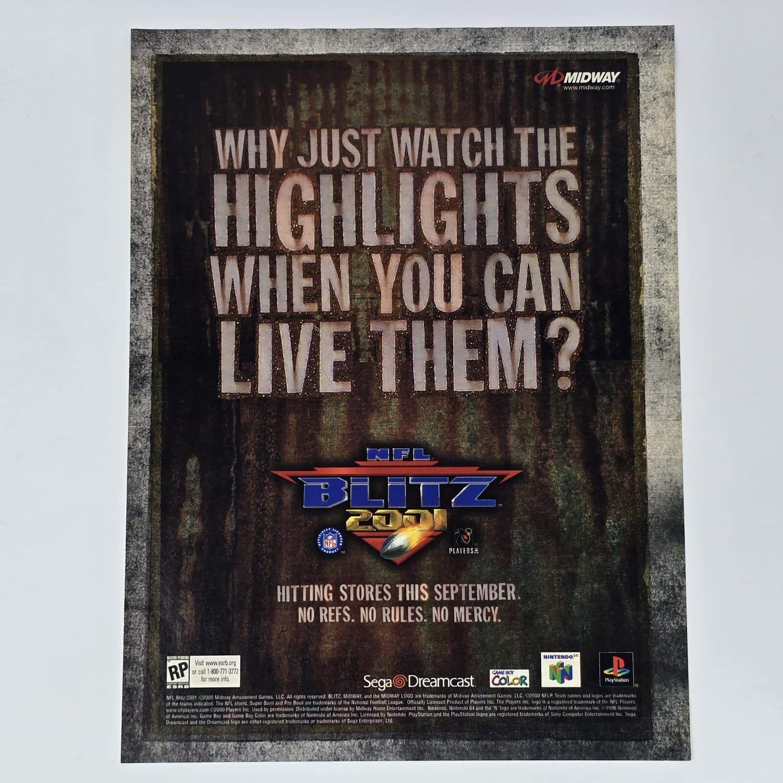 NFL Blitz 2001 Dreamcast N64 PS1 GameBoy Why Just Print Ad/Poster Official Promo