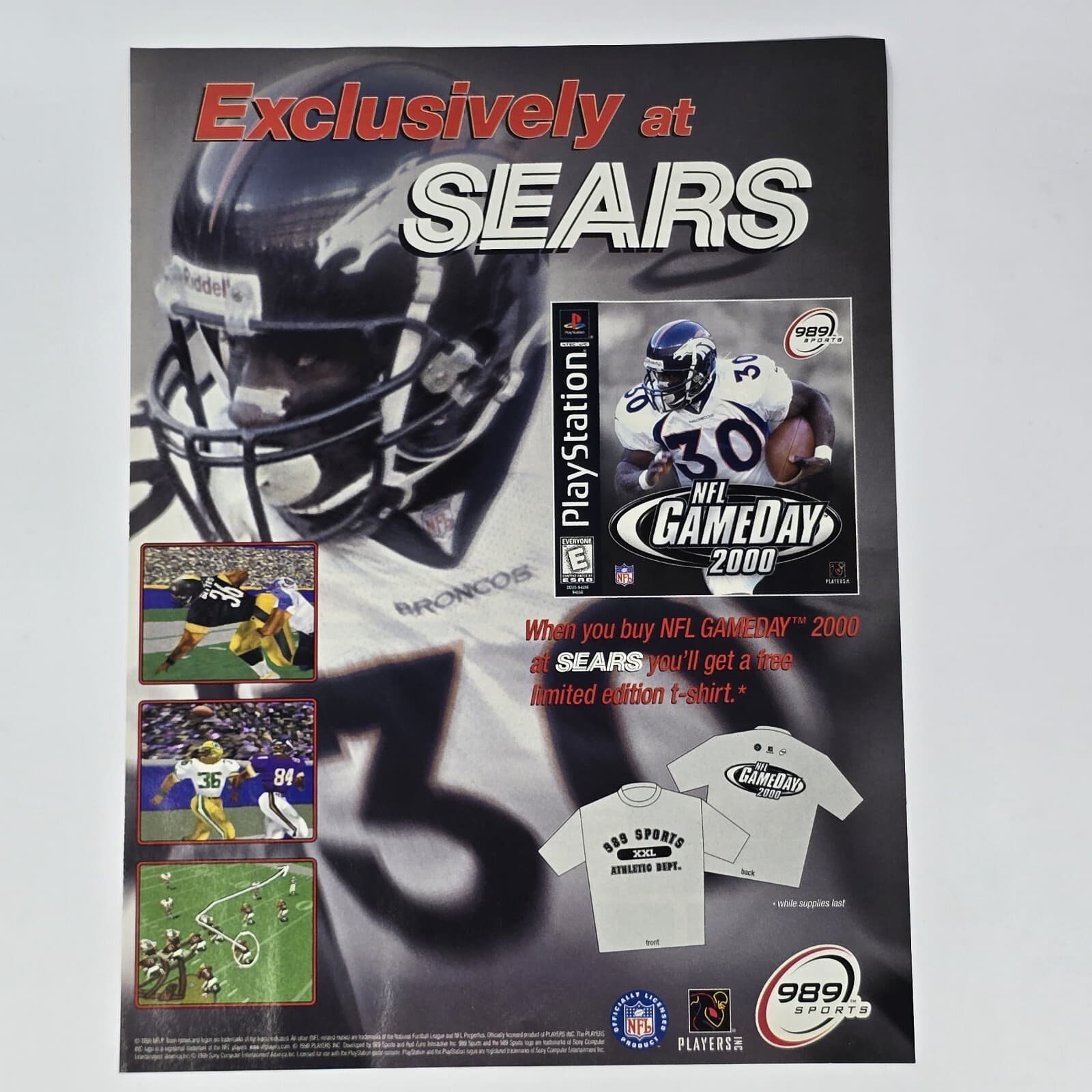 NFL GameDay 2000 Sony PS1 Sears Exclusive Print Ad/Poster Official Promo Art