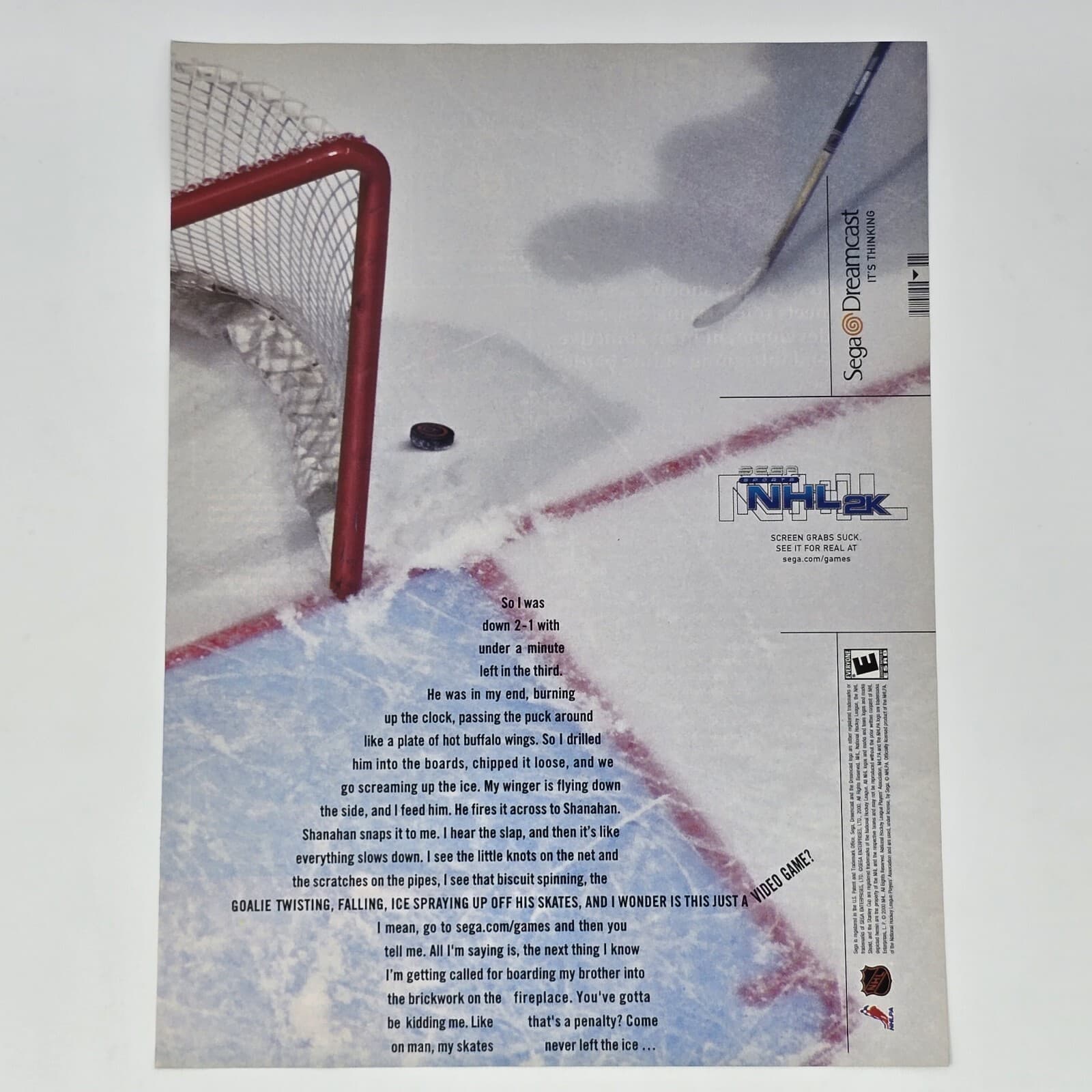 NHL 2K Sega Dreamcast I Was Down Print Ad/Poster Official Promo Art