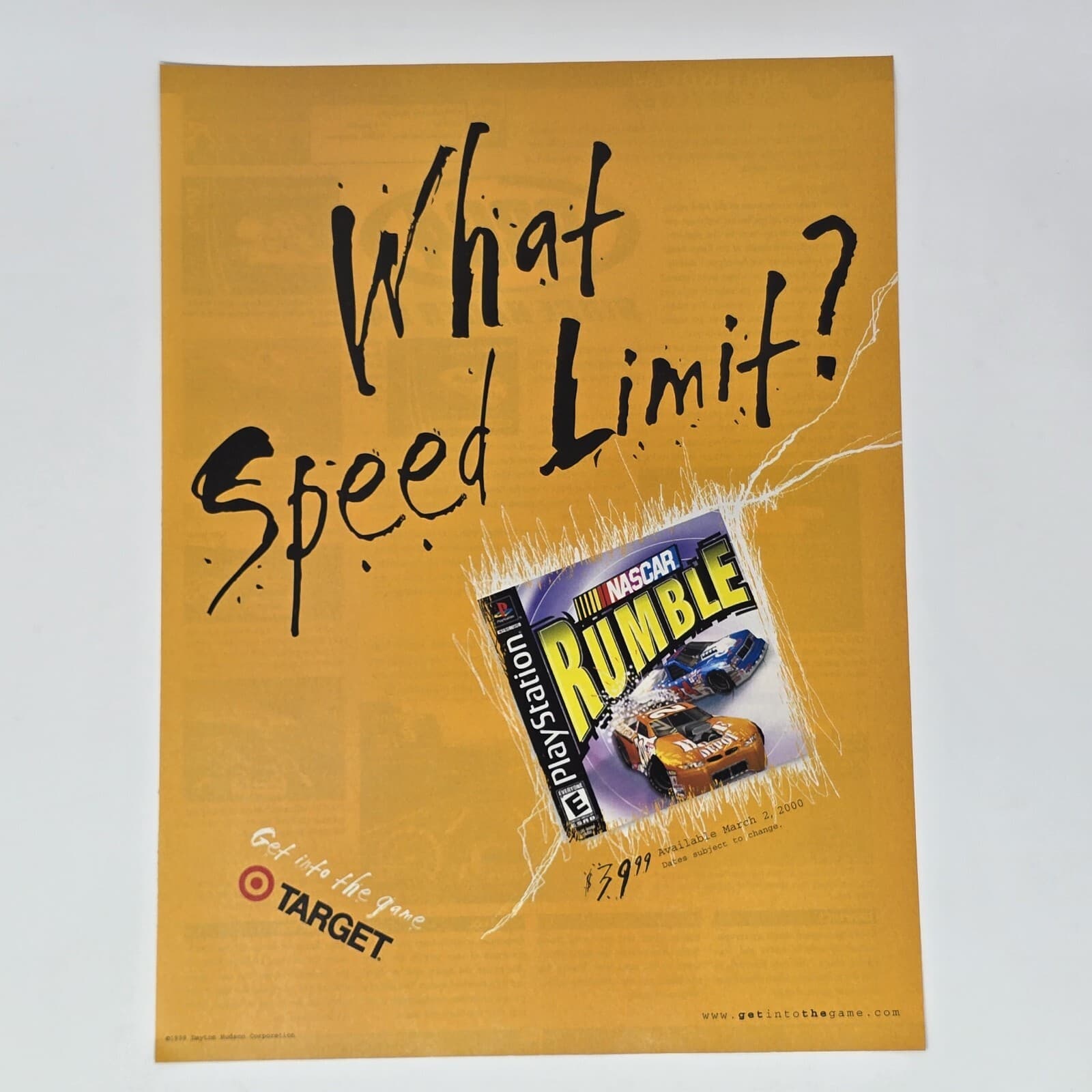 NASCAR Rumble Sony PS1 Target Speed Limit Print Ad/Poster Official Promo Art