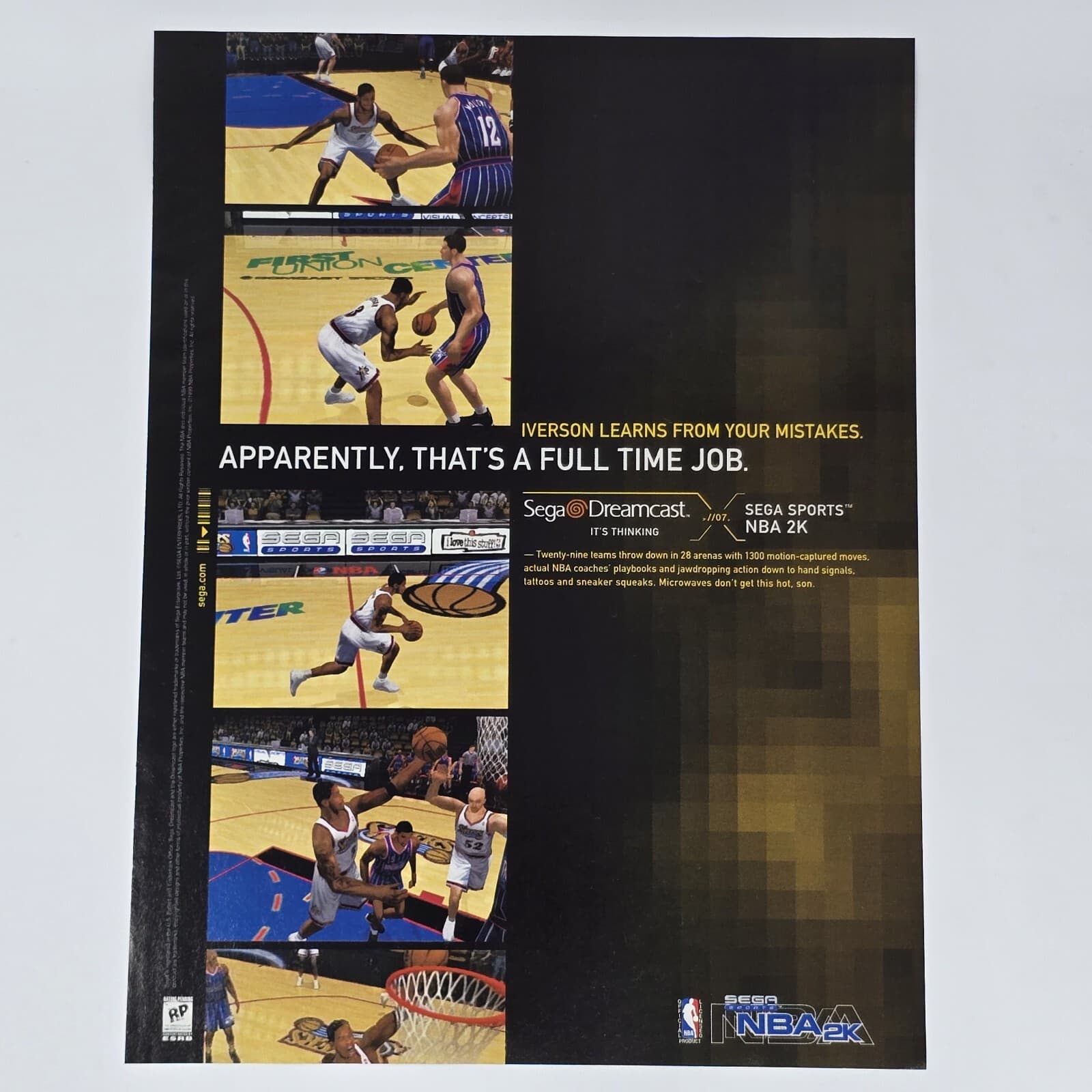 NBA 2K Sega Dreamcast Allen Iverson Full Time Print Ad/Poster Official Promo Art