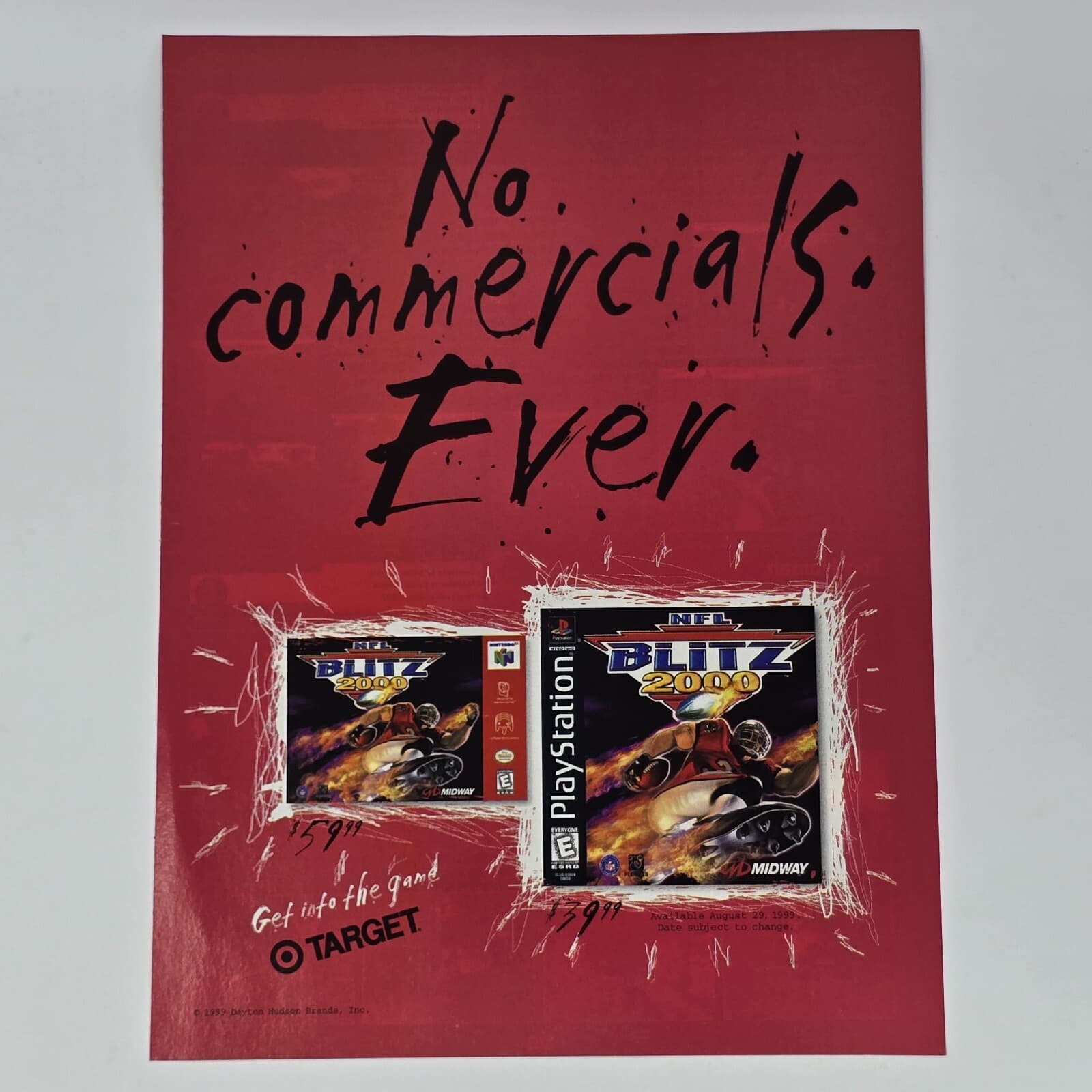 NFL Blitz 2000 N64 PS1 Target No Commercials Print Ad/Poster Official Promo Art