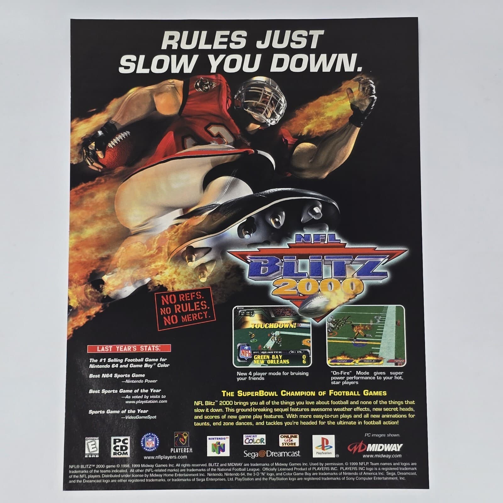 NFL Blitz 2000 Dreamcast N64 PS1 GameBoy PC Rules Print Ad/Poster Official Promo