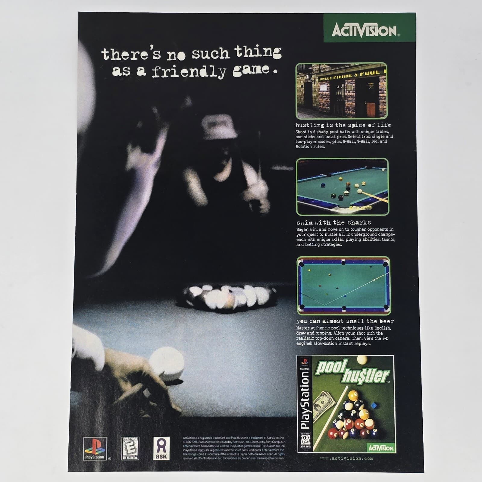 Pool Hustler PlayStation PS1 Friendly Game Print Ad/Poster Official Promo Art