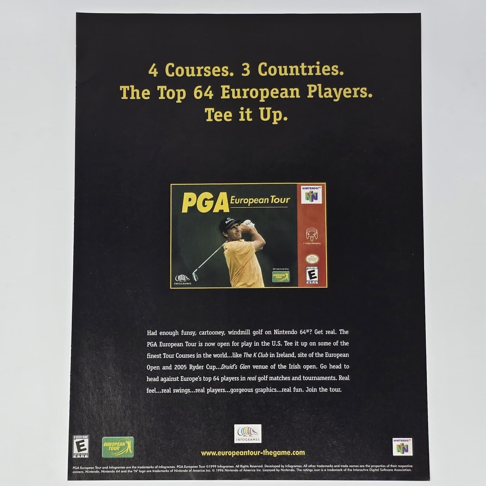 PGA European Tour Nintendo 64 N64 Tee It Up Print Ad/Poster Official Promo Art