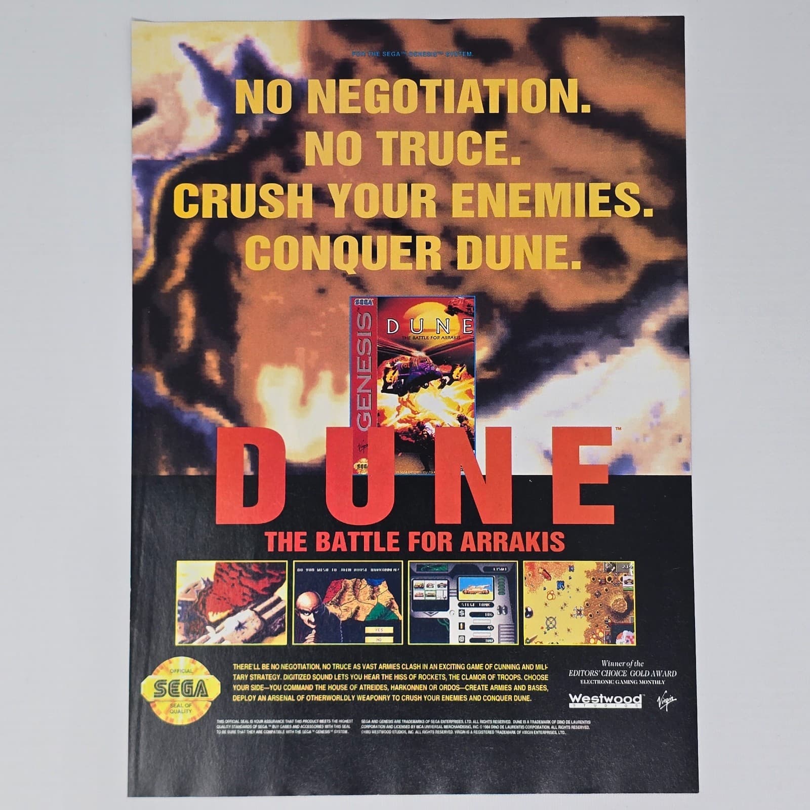 Dune The Battle For Arrakis Sega Genesis No Negotiation Print Ad/Poster