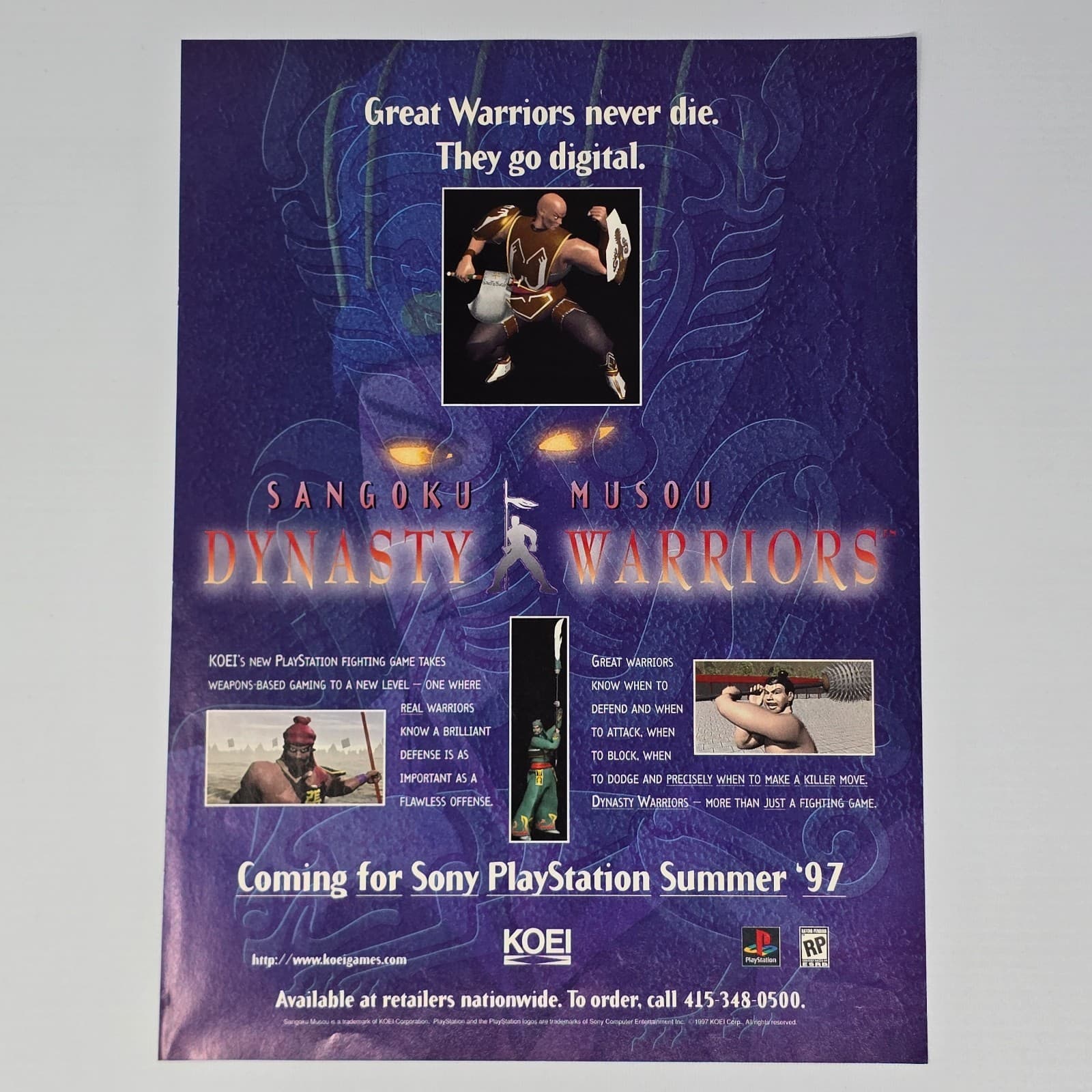 Dynasty Warriors Sangoku Musou PlayStation PS1 Summer 97 Print Ad/Poster