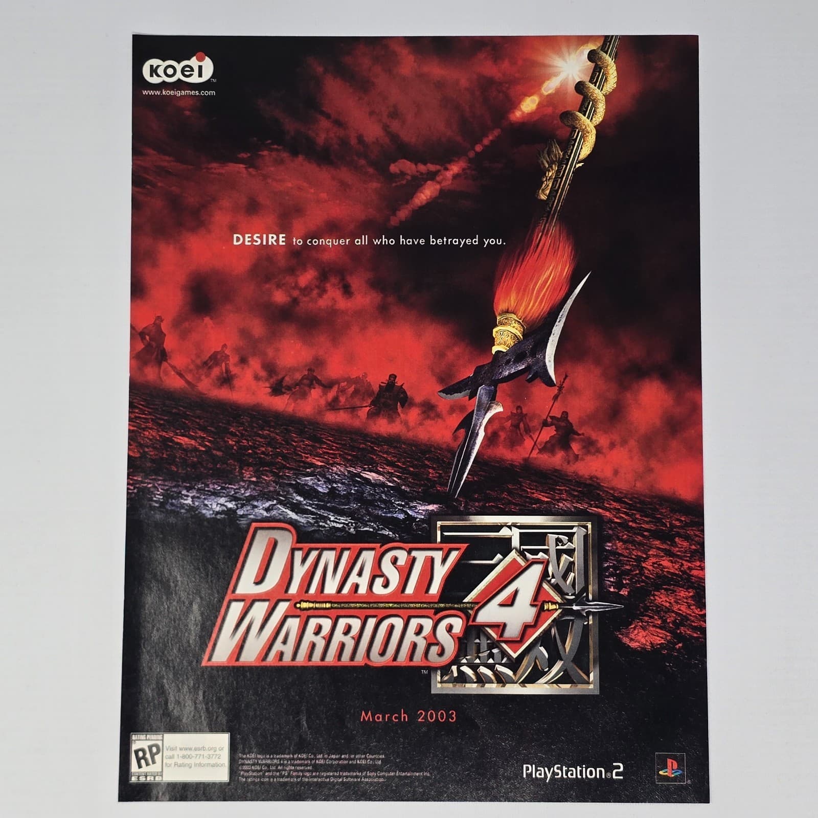 Dynasty Warriors 4 PlayStation 2 PS2 March 2003 Print Ad/Poster