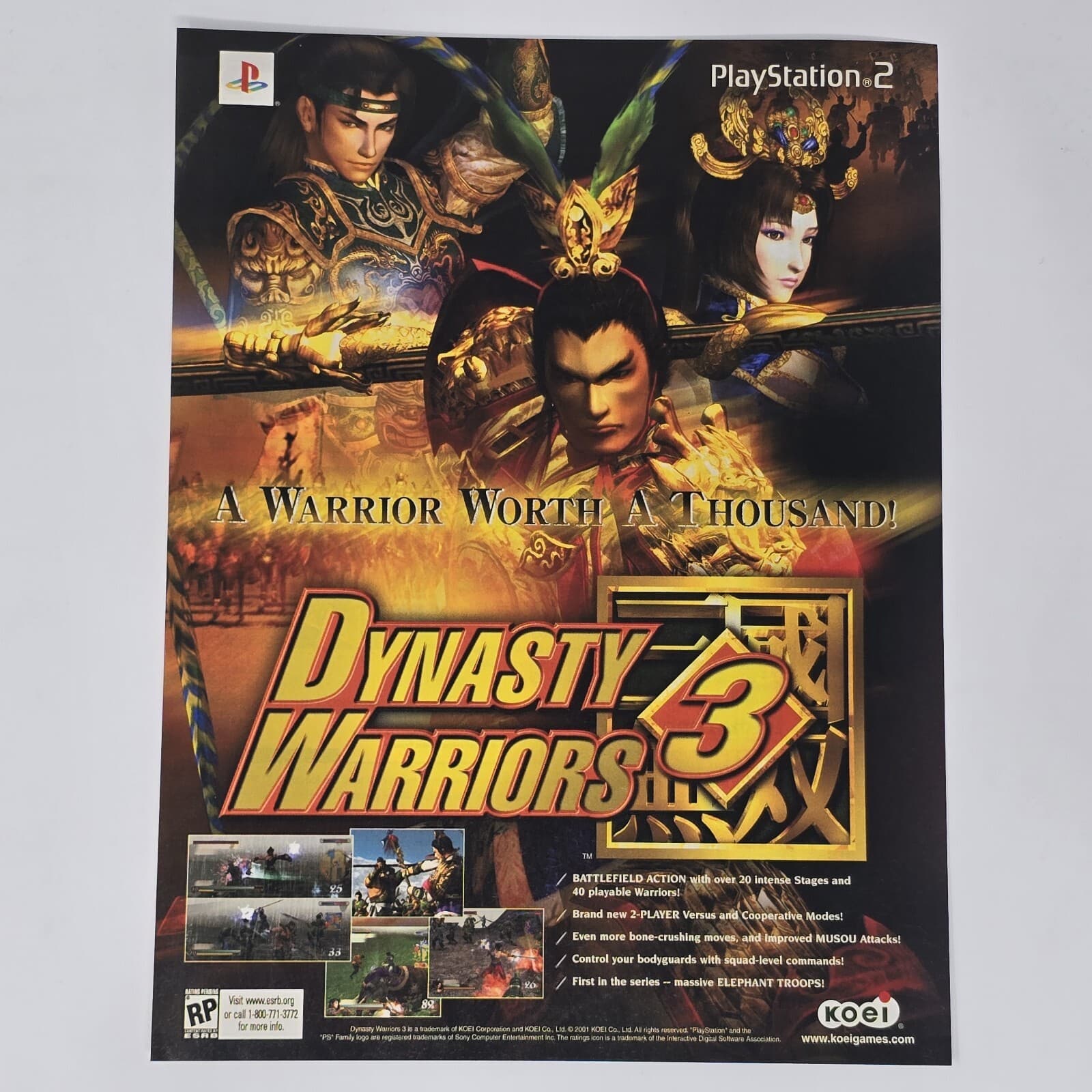 Dynasty Warriors 3 PS2 Worth A Thousand Print Ad/Poster Official Promo Art