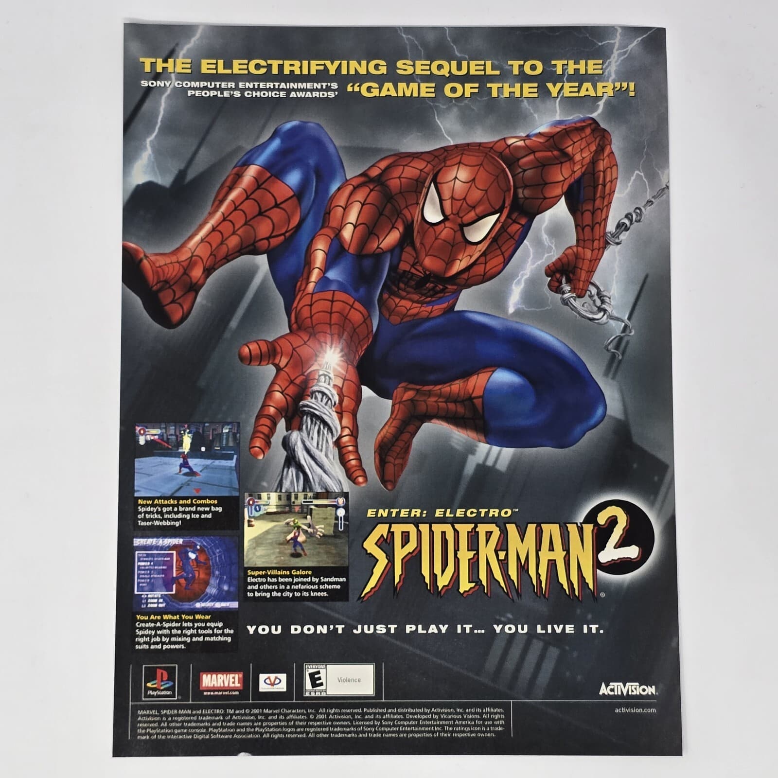 Spider-Man 2 Enter Electro PS1 Electrifying Print Ad/Poster Official Promo Art