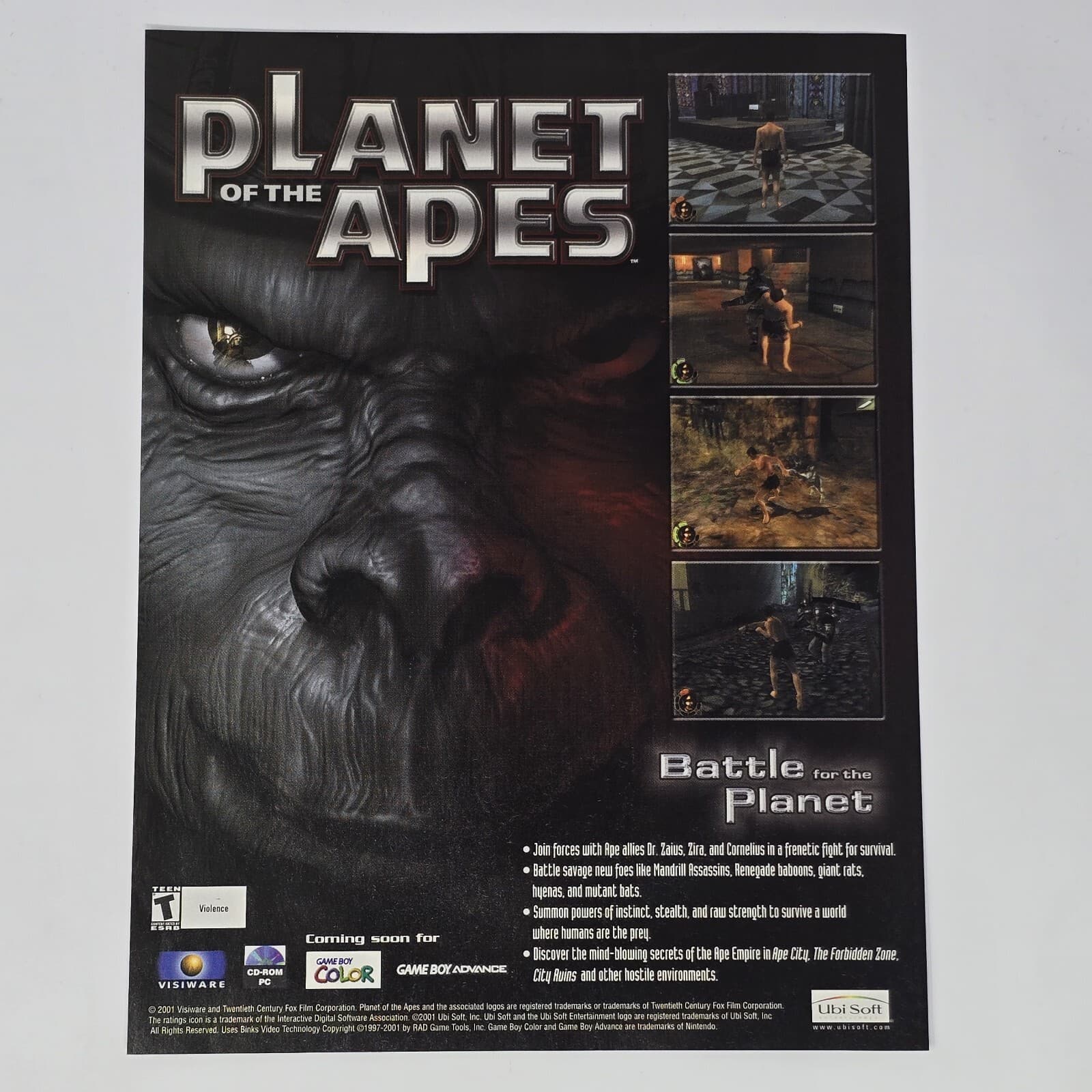 Planet of the Apes GameBoy Color PC Battle Print Ad/Poster Official Promo Art