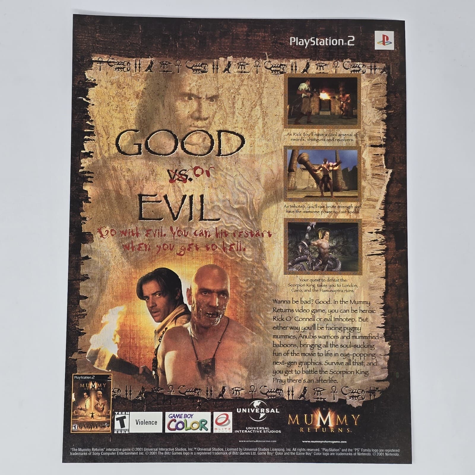 The Mummy Returns PS2 GameBoy Color Good Evil Print Ad/Poster Official Promo Art