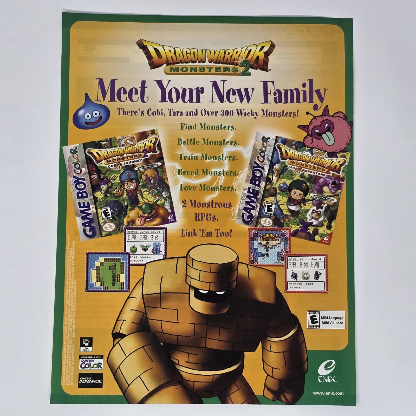 Dragon Warrior Monsters 2 GameBoy New Family Print Ad/Poster Official Promo Art