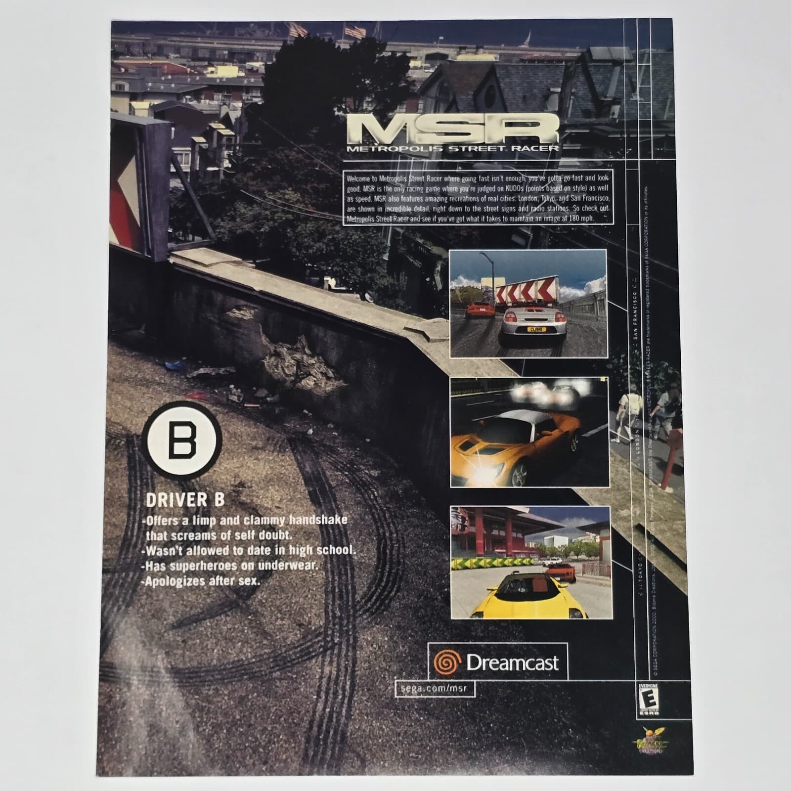 Metropolis Street Racer MSR Sega Dreamcast Driver B Print Ad/Poster Promo Art