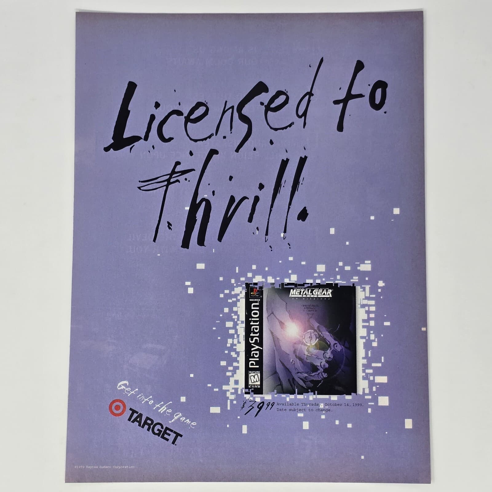 Metal Gear Solid VR Missions PlayStation 1 PS1 Thrill Print Ad/Poster Promo Art