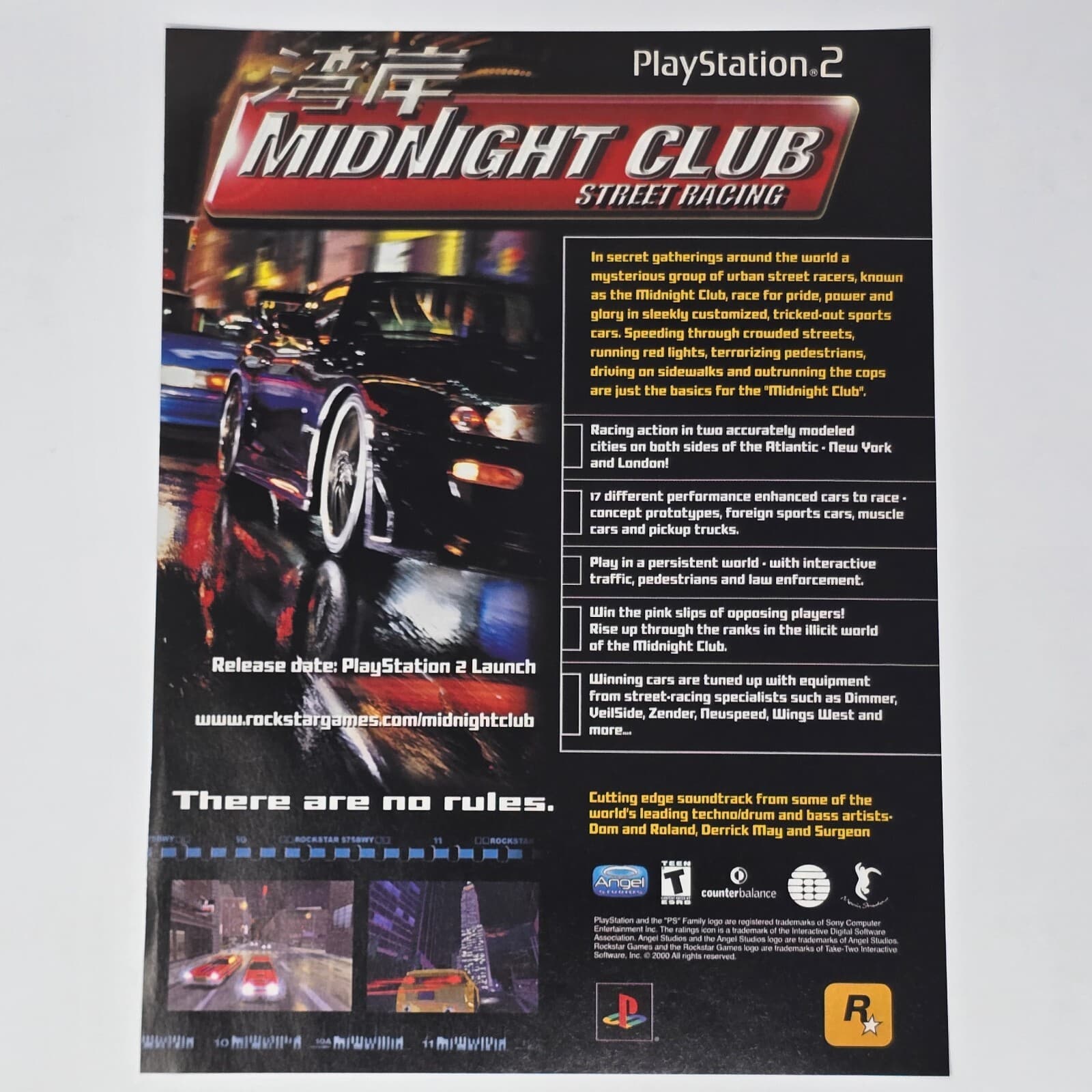 Midnight Club Street Racing PlayStation 2 PS2 Launch Print Ad/Poster Promo Art