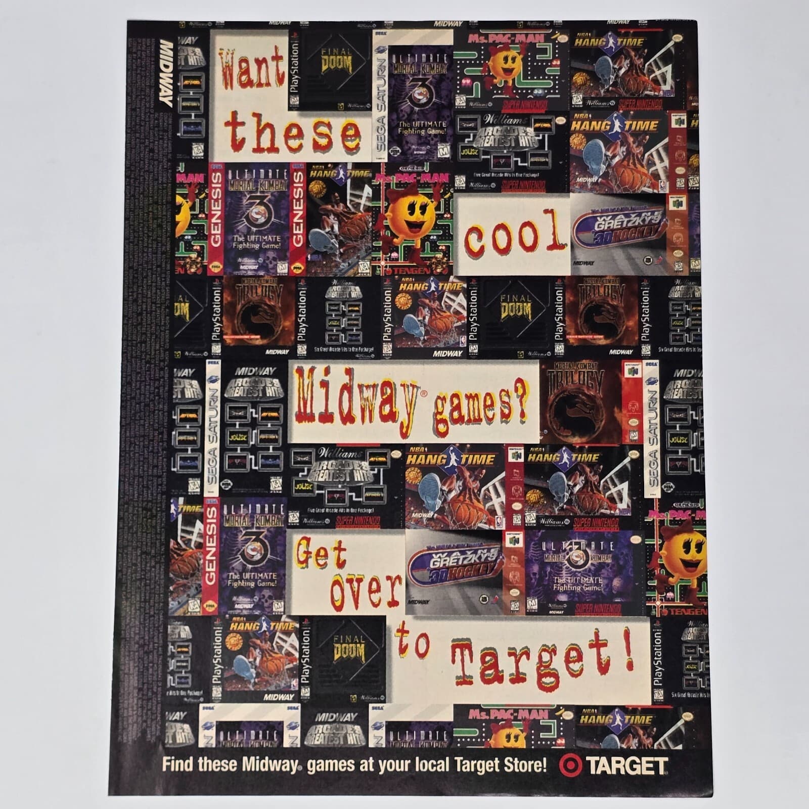 Midway Target Genesis SNES PS1 Saturn N64 Cool Print Ad/Poster Promo Art