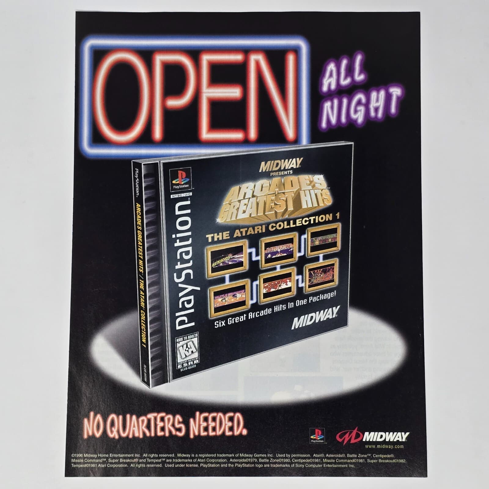 Midway Arcade's Greatest Hits PlayStation 1 PS1 Open Print Ad/Poster Promo Art