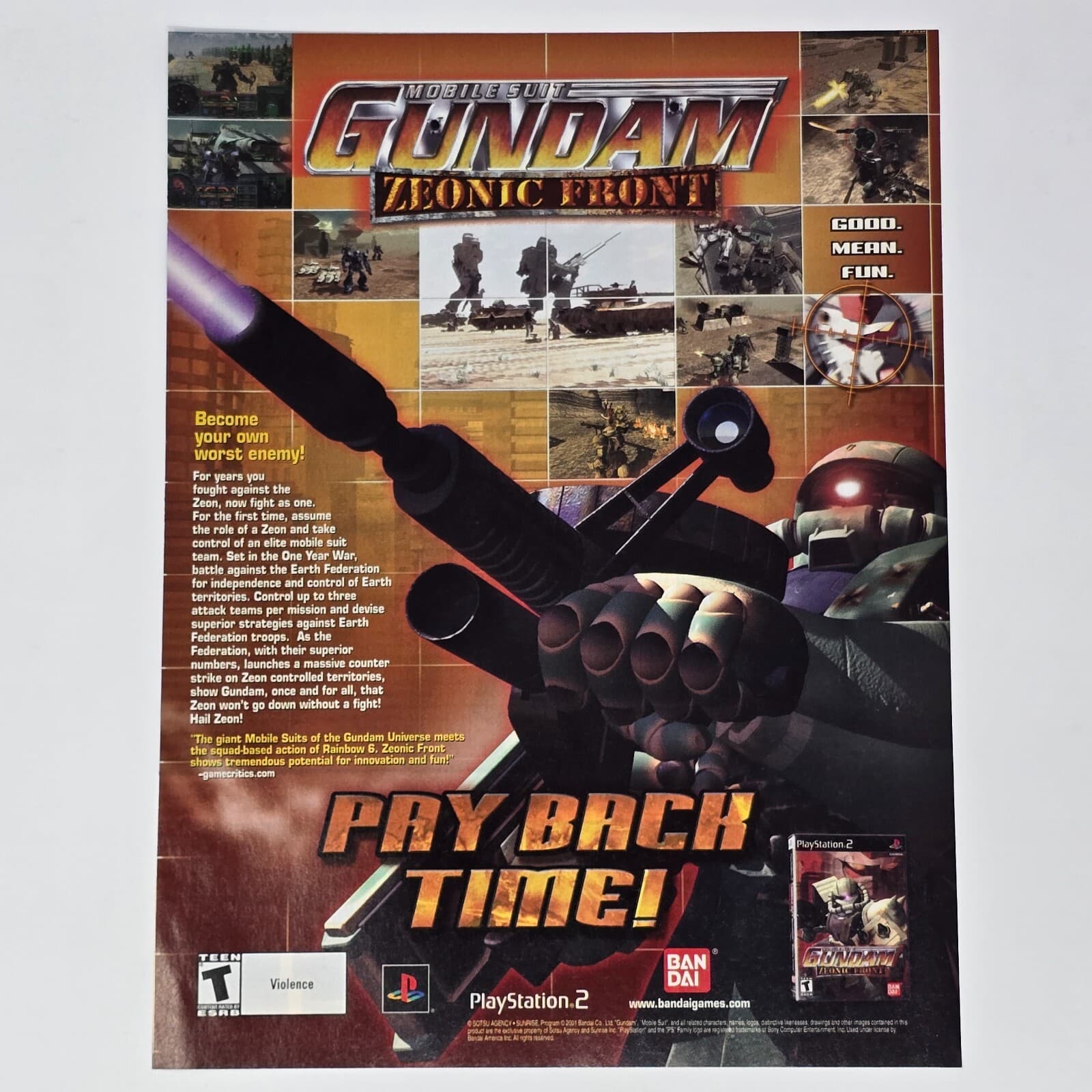 Mobile Suit Gundam Zeonic Front Sony PS2 Pay Back Print Ad/Poster Promo Art
