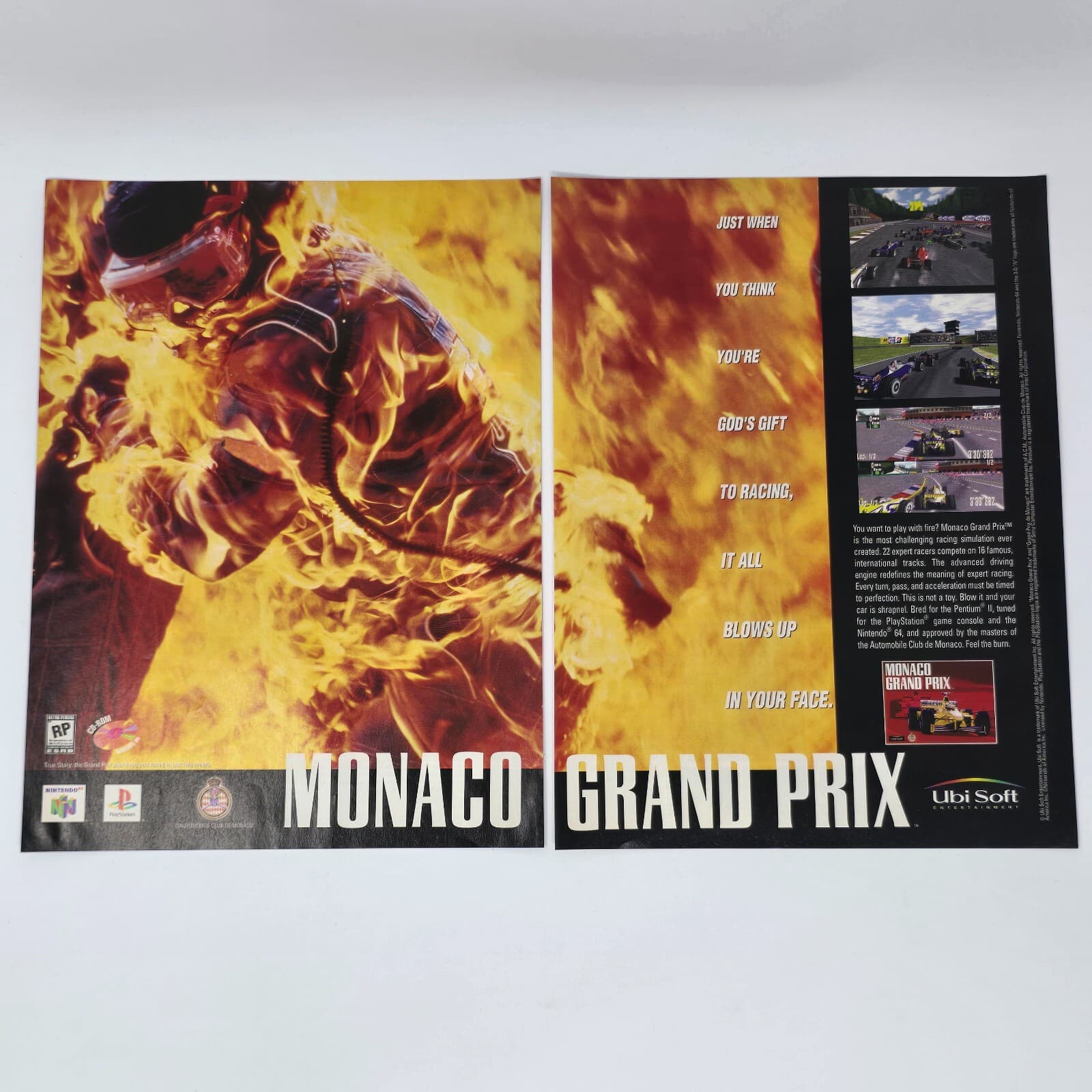 Monaco Grand Prix Nintendo 64 N64 Sony PS1 PC Fire Print Ad/Poster Promo Art