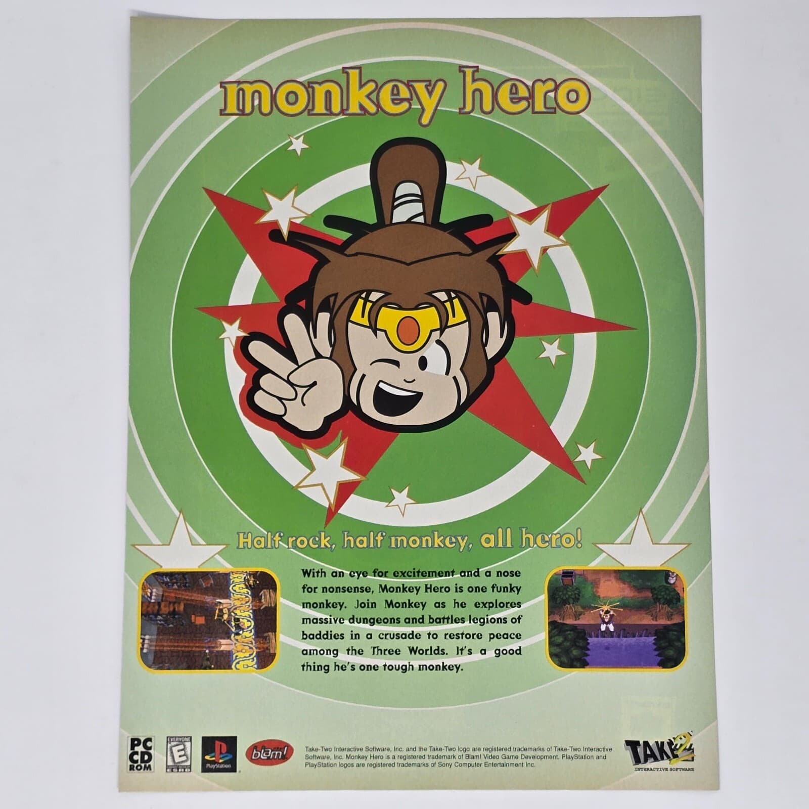 Monkey Hero Sony PlayStation 1 PS1 PC Half Rock Print Ad/Poster Promo Art