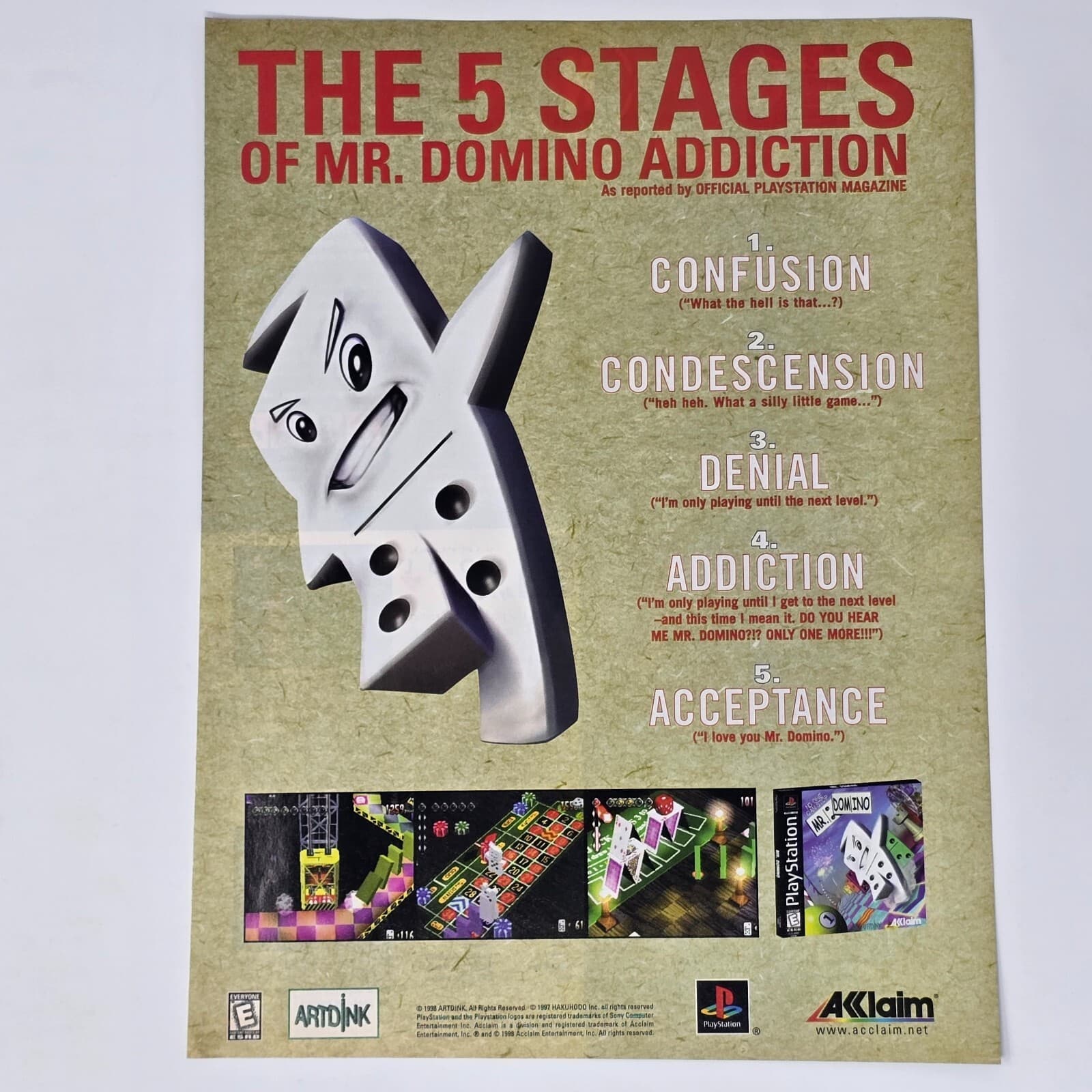 Mr Domino Sony PlayStation 1 PS1 5 Stages Print Ad/Poster Promo Art