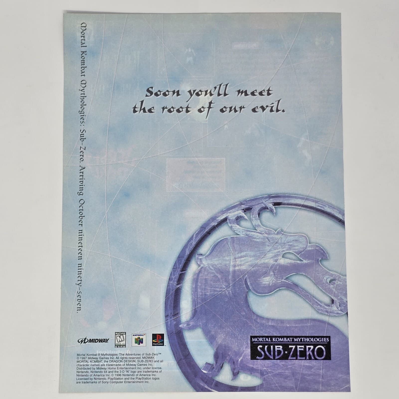 Mortal Kombat Mythologies Sub-Zero N64 PS1 Root Print Ad/Poster Promo Art