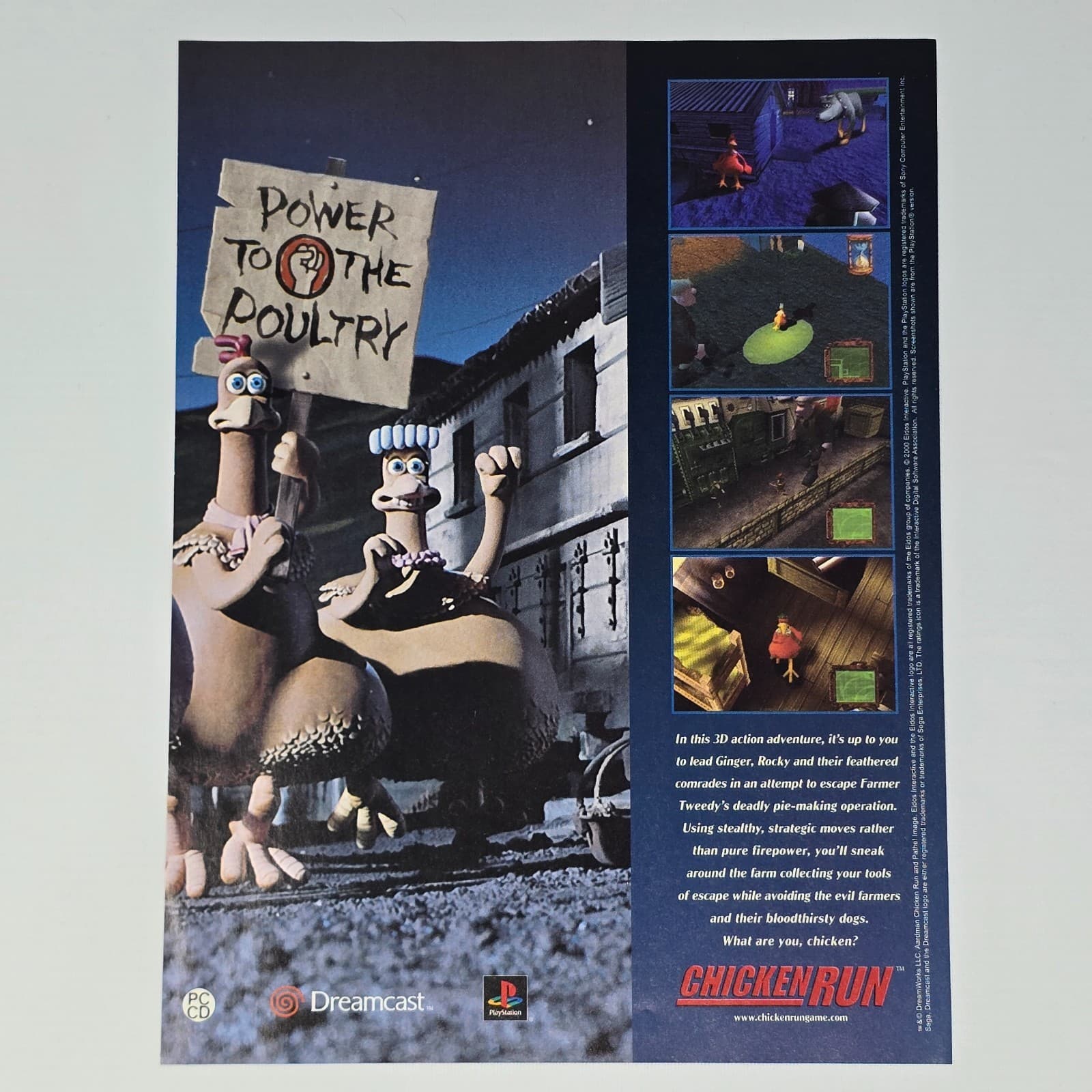 Chicken Run PlayStation PS1 Sega Dreamcast PC Poultry Print Ad/Poster